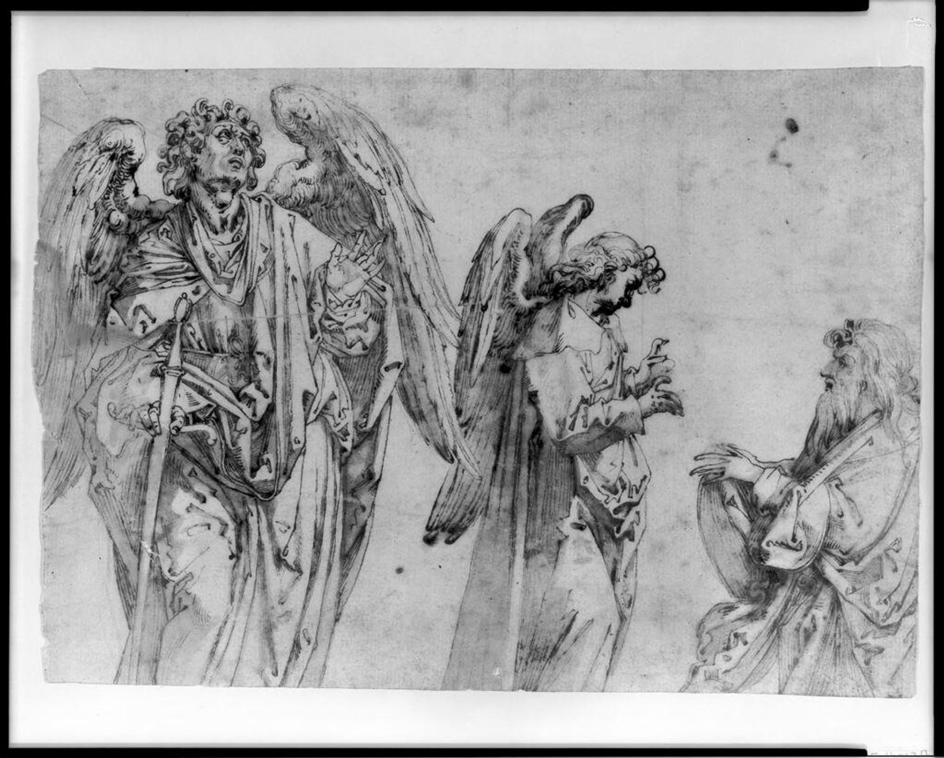 Figures copied after DÃ¼rer's woodcut, Four Winds, Apocalypse by Anonymous