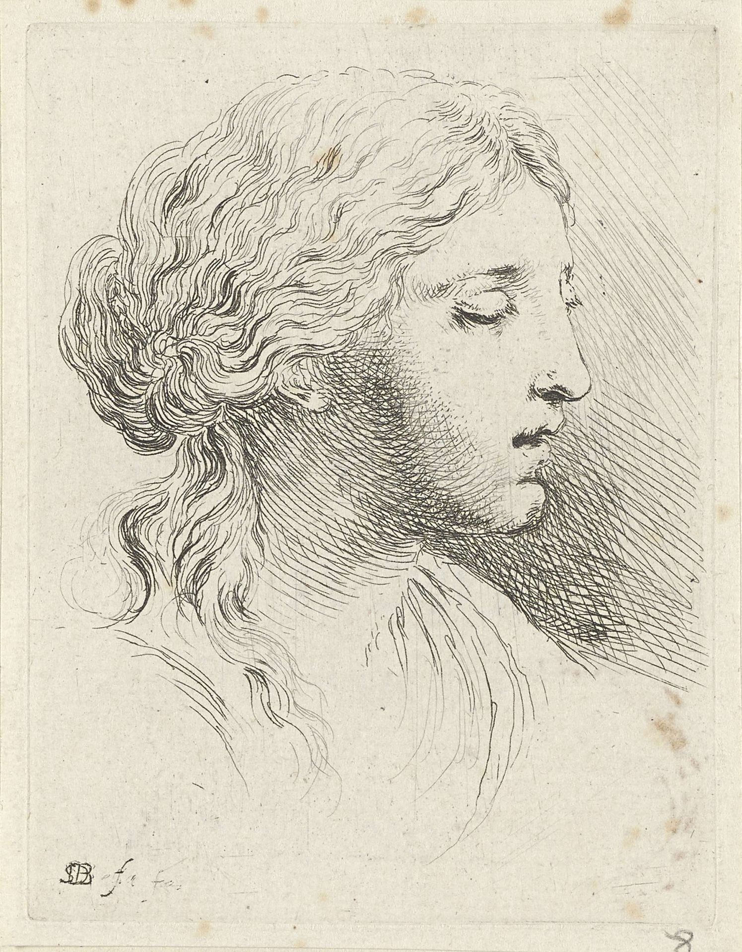 Hoofd van vrouw met gesloten ogen by Stefano della Bella