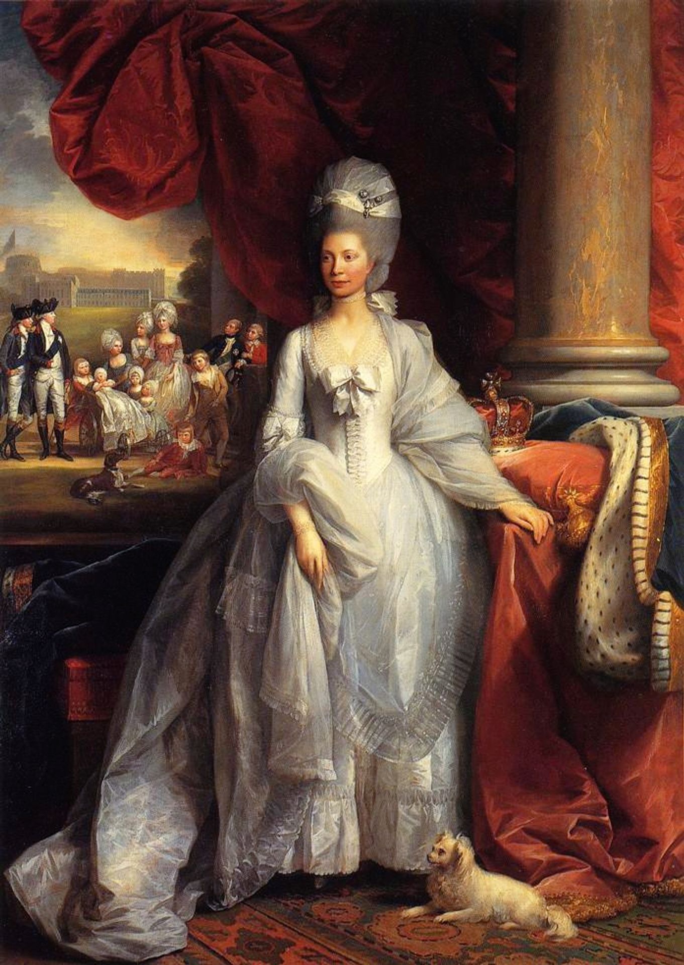 Portrait of Queen Charlotte of the United Kingdom, with Windsor and the royal family in the background by Benjamin West