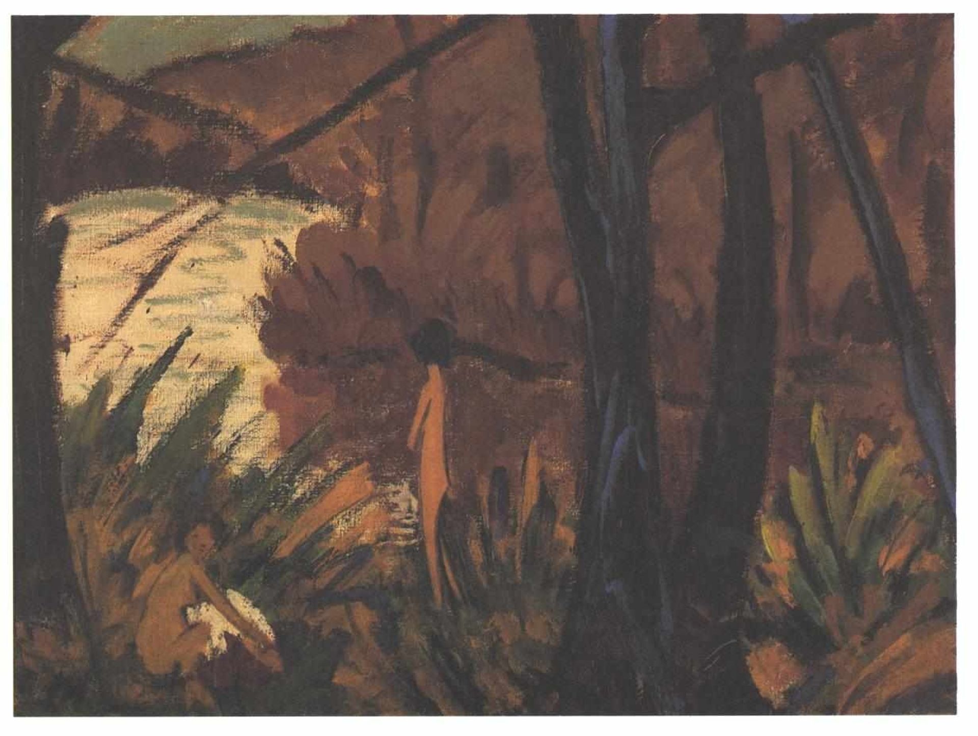 Forest Lake with Two Nudes by Otto Mueller