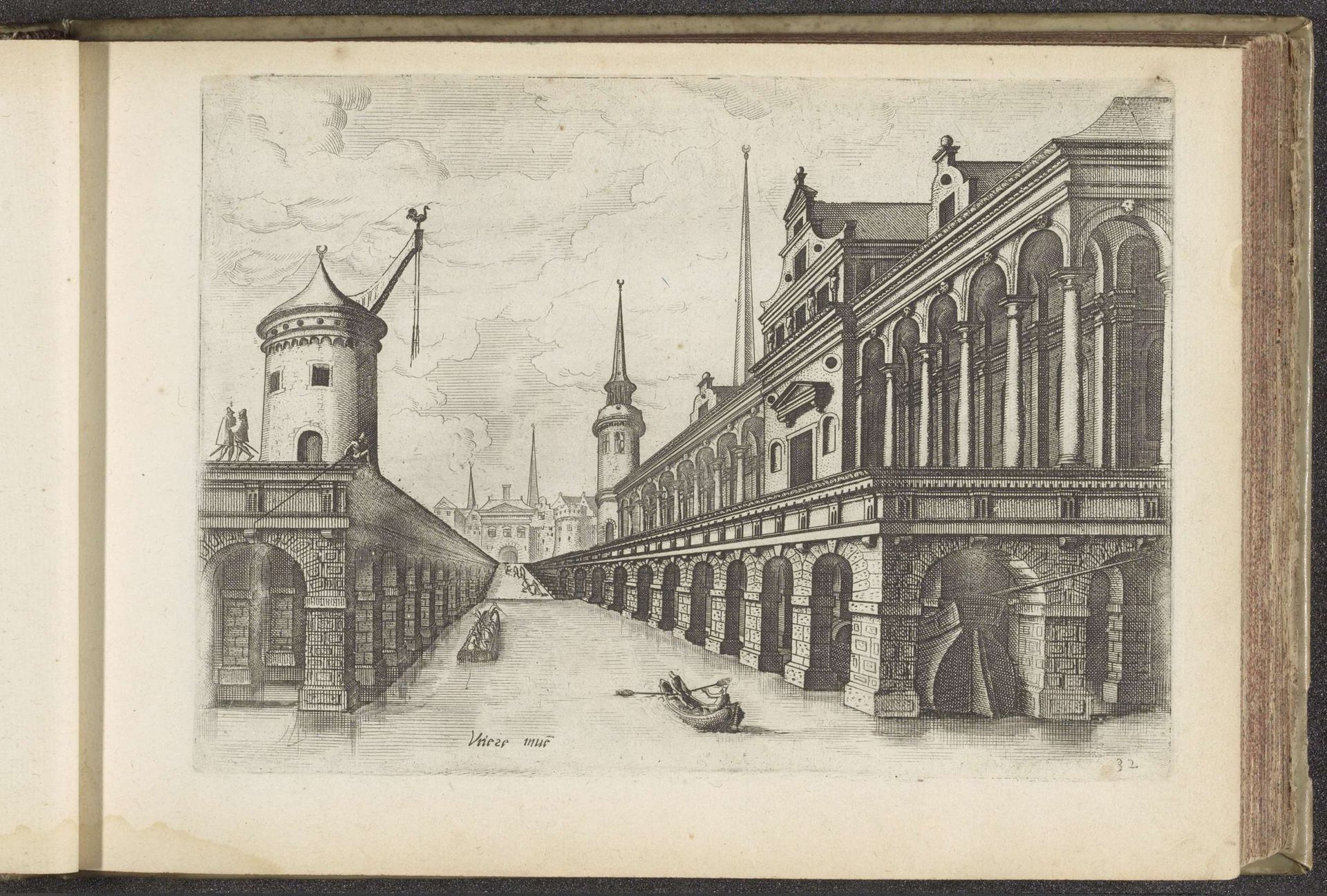 Gezicht op een havenkanaal by Johannes of Lucas van Doetechum