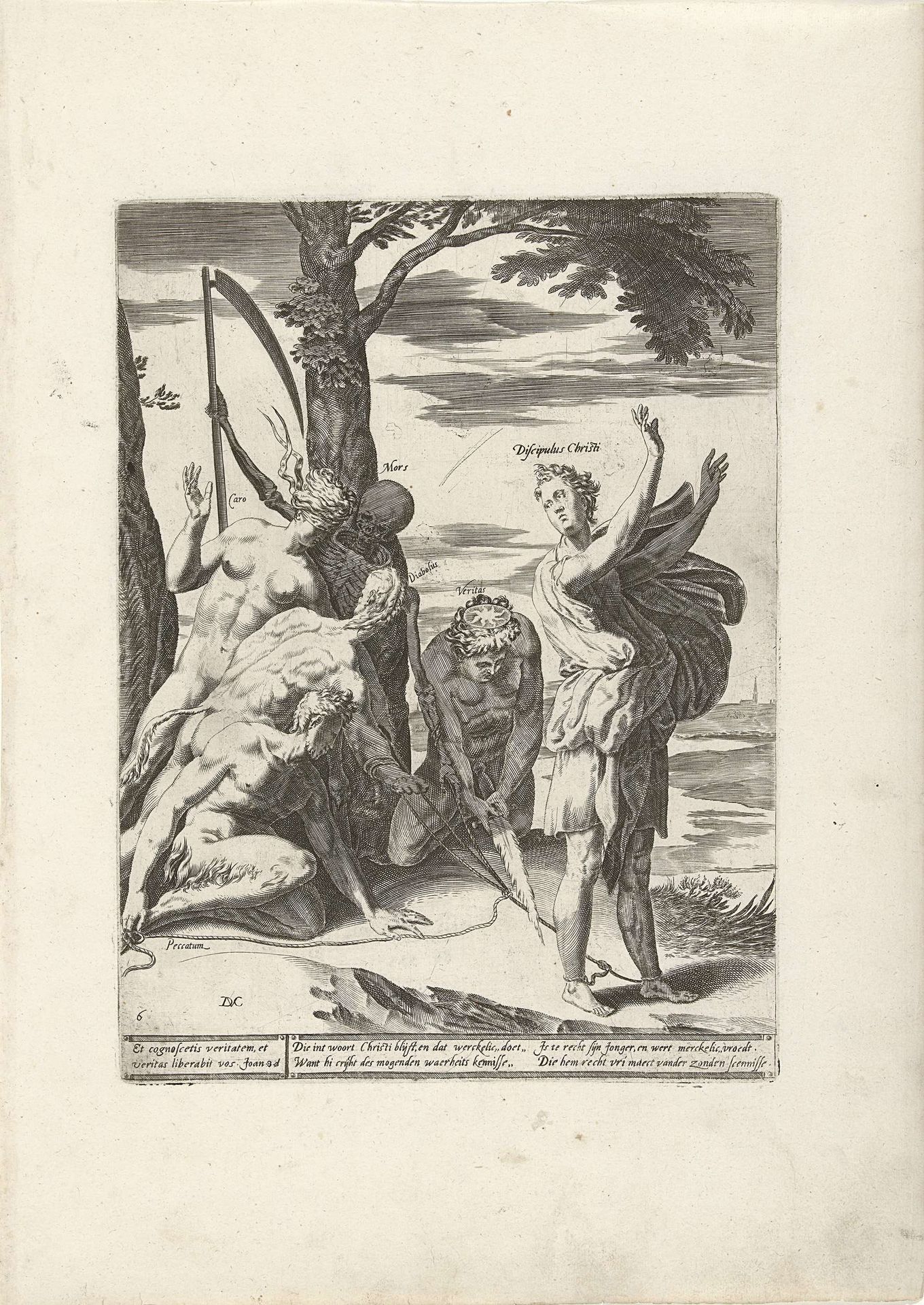 Geloof in de waarheid bevrijdt de mens van haar zonden, de duivel en de dood. by Dirck Volckertsz Coornhert