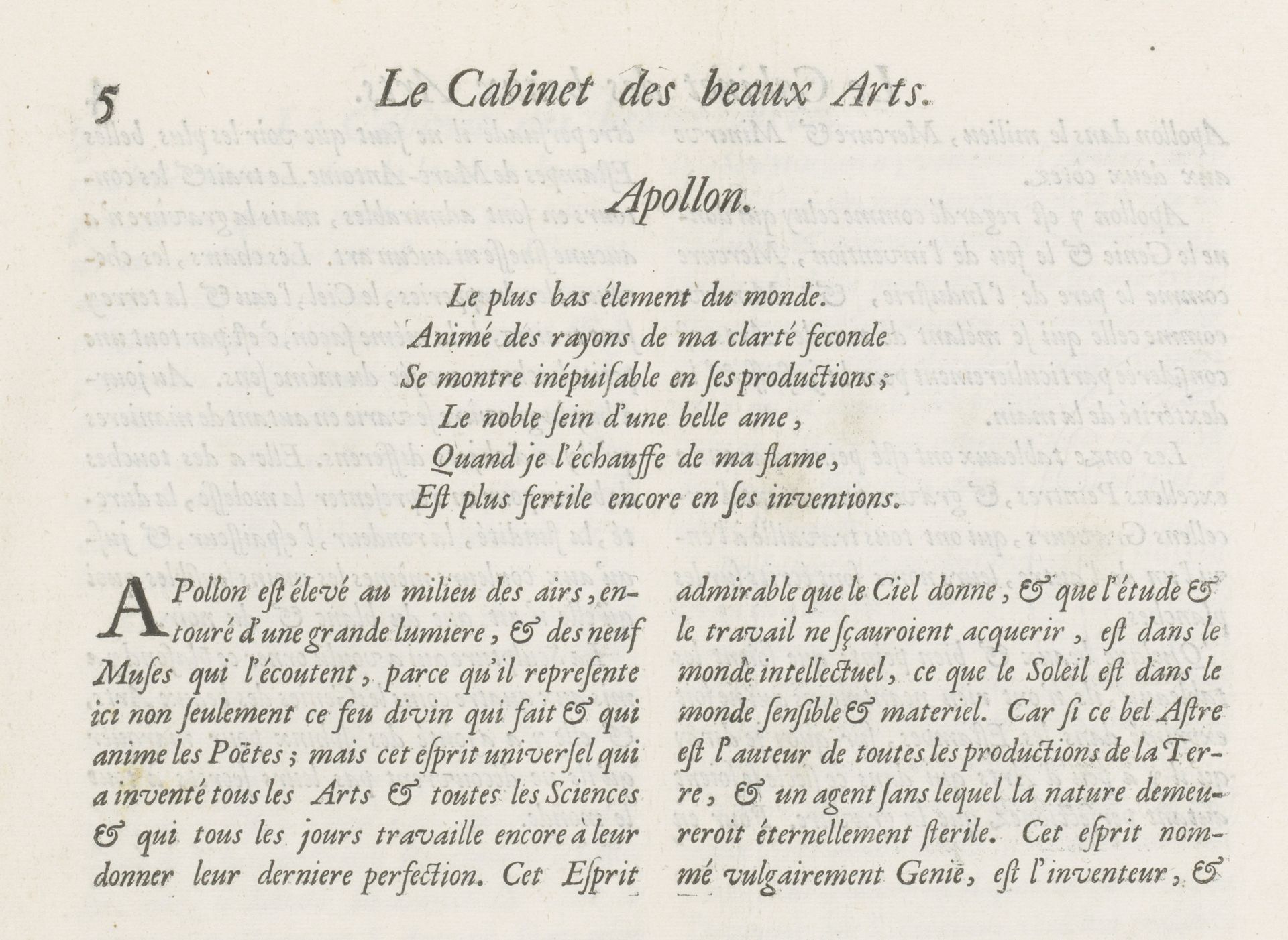 Tekstblad met verklaring van de prent met Apollo, p. 5 by Charles Perrault