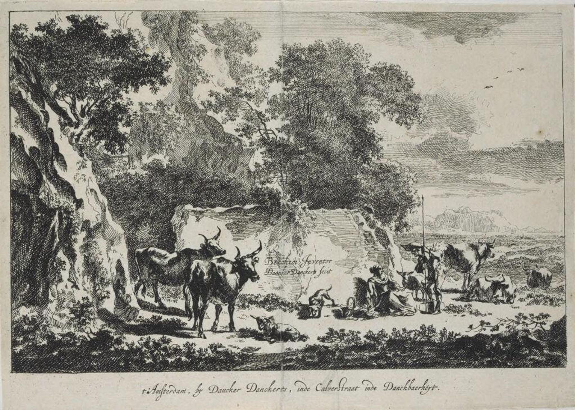 Near a Rock Two Cows in Front of a Stone by Dancker Danckerts