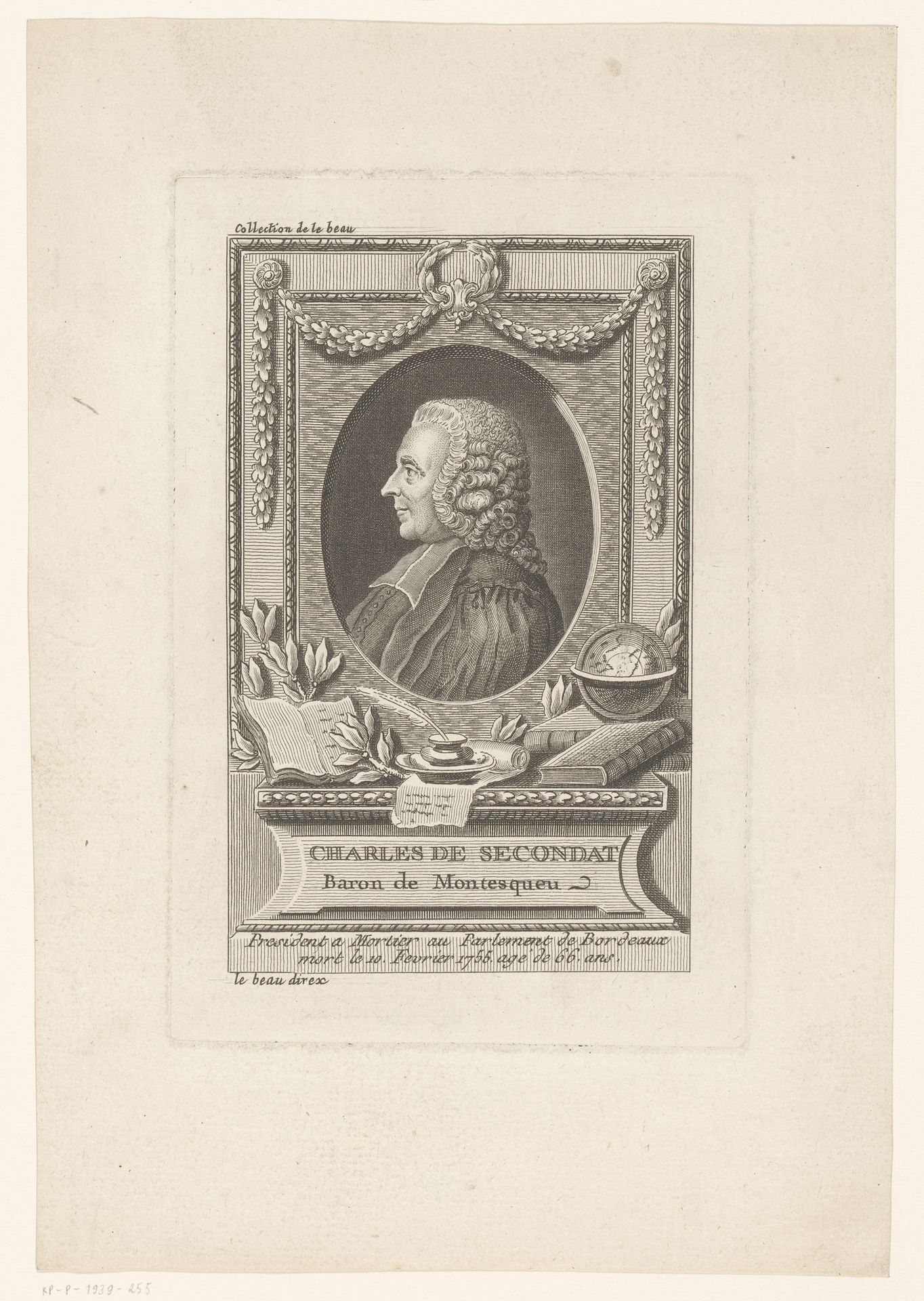 Portret van Charles de Montesquieu by Pierre Adrien Le Beau