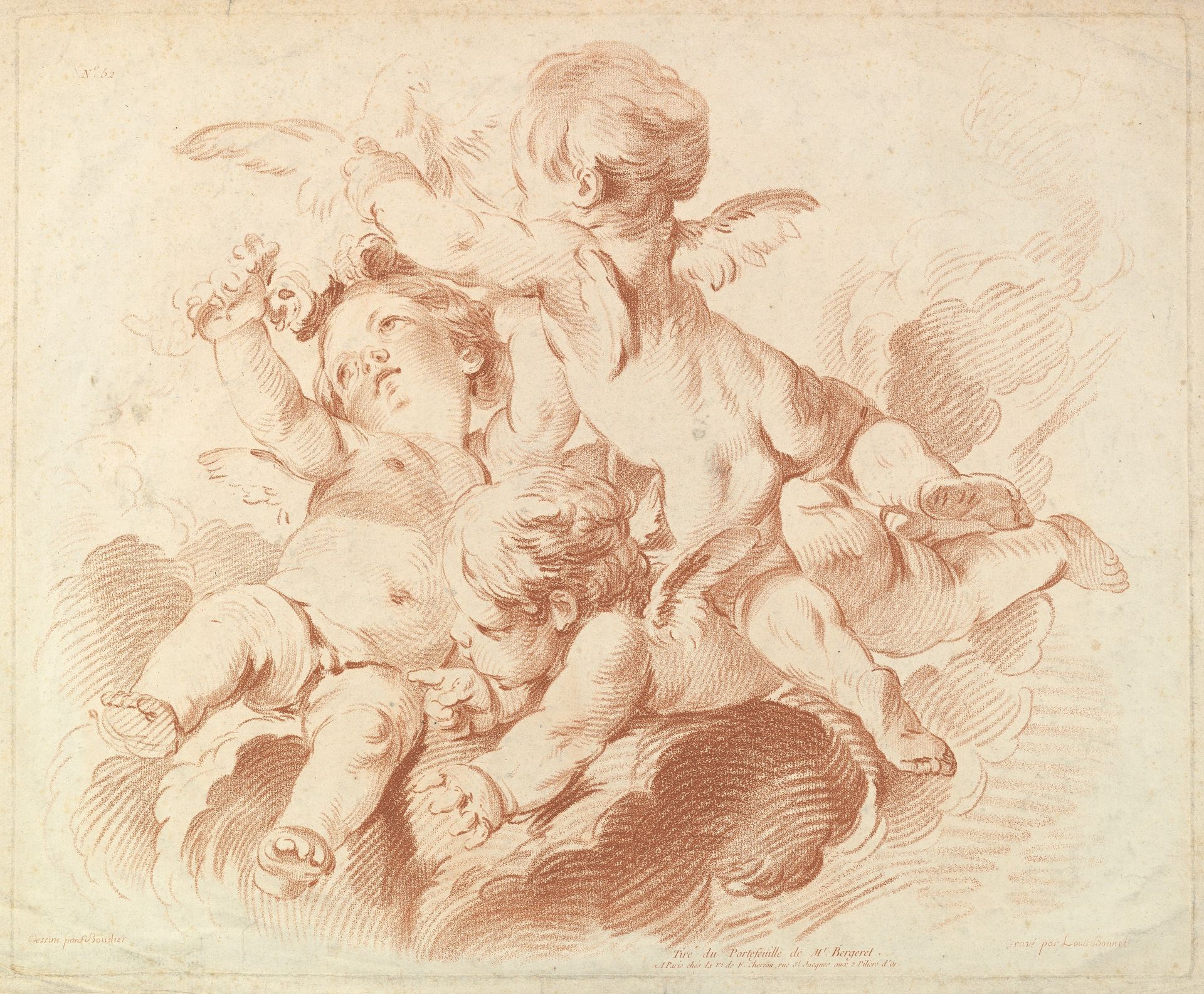 L'Air (The Air): A Group of Three Putti on Clouds by Louis Marin Bonnet