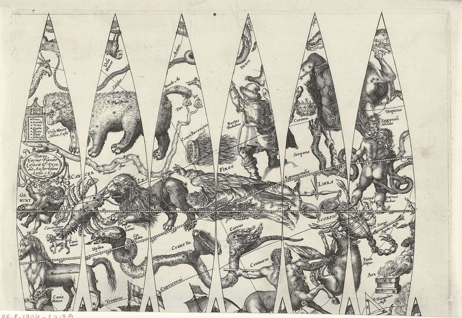 Kaart van een gedeelte van de dierenriem by Pieter van der Keere
