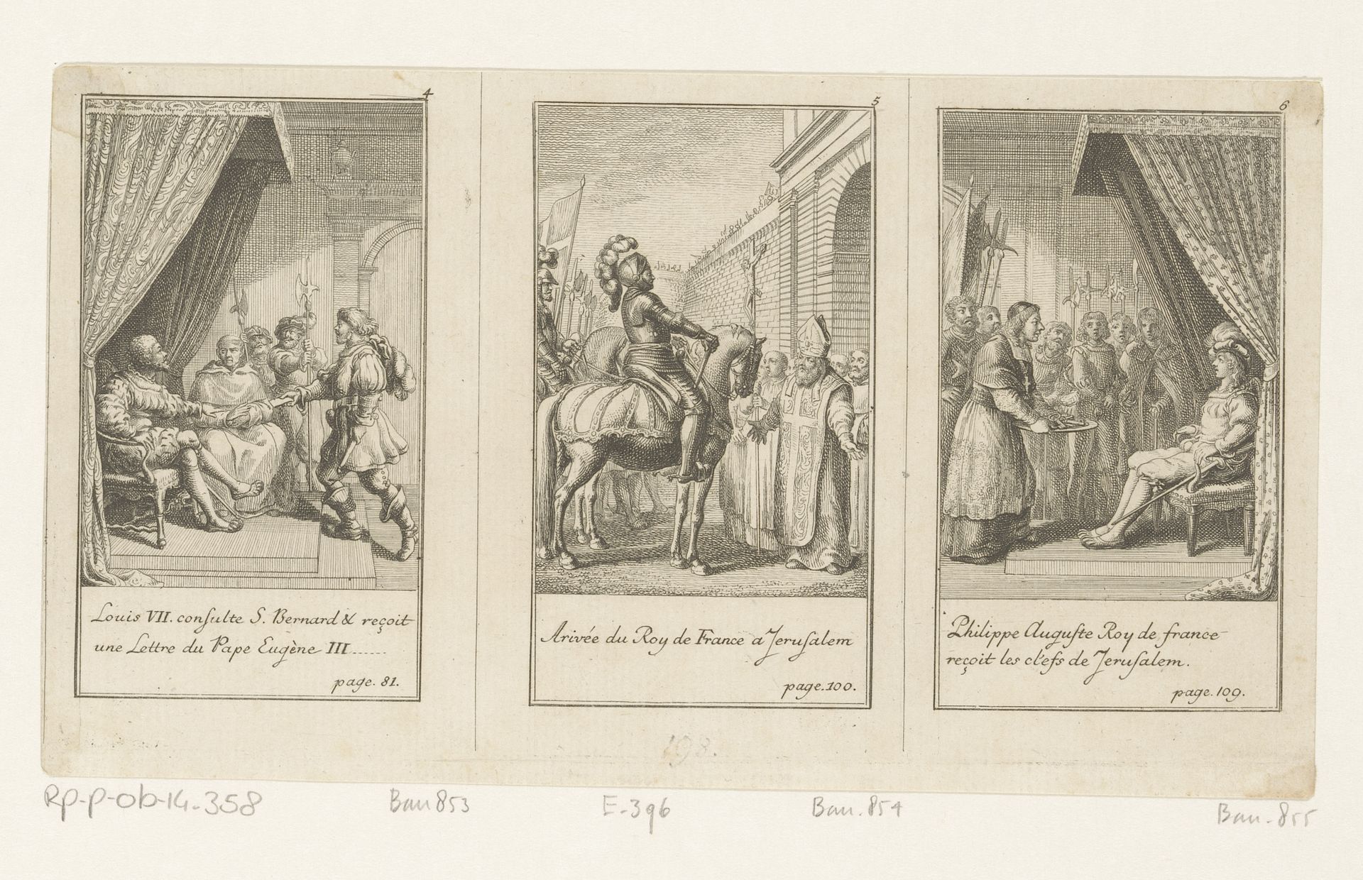 Drie voorstellingen uit Histoire des Croïsades van Maier by Daniel Nikolaus Chodowiecki