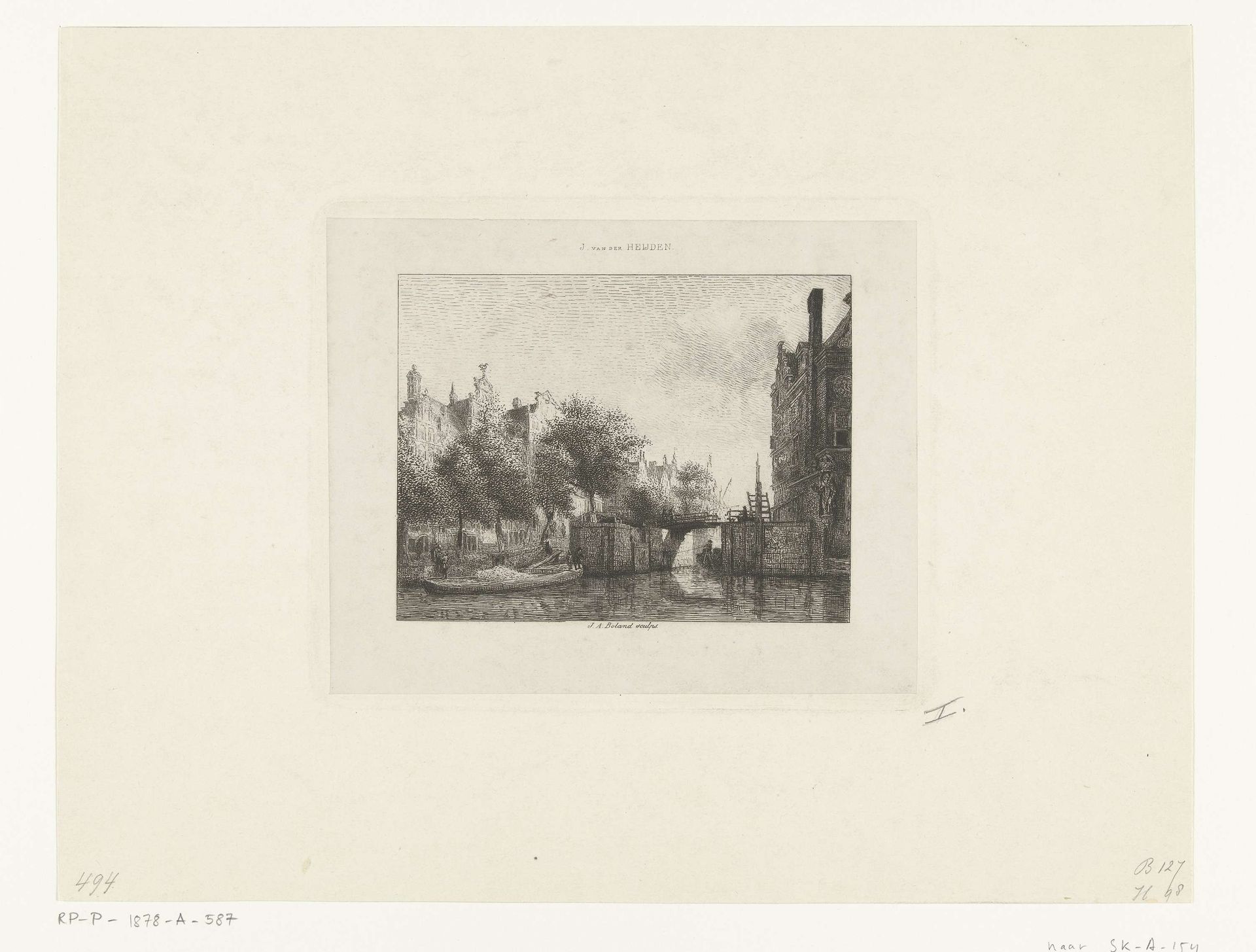 De Nieuwe Zijds Voorburgwal met de Oude Haarlemmersluis te Amsterdam (met topografische vrijheden) by Johannes Arnoldus Boland