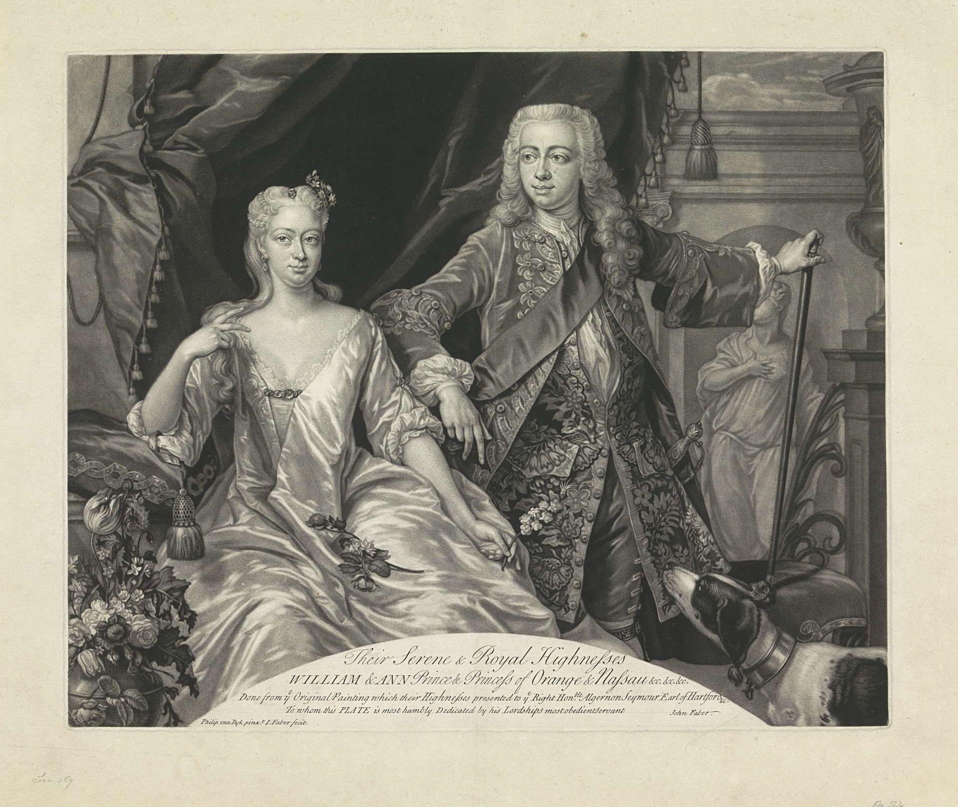Portret van Willem IV, prins van Oranje-Nassau, en Anna van Hannover by John (II) Faber