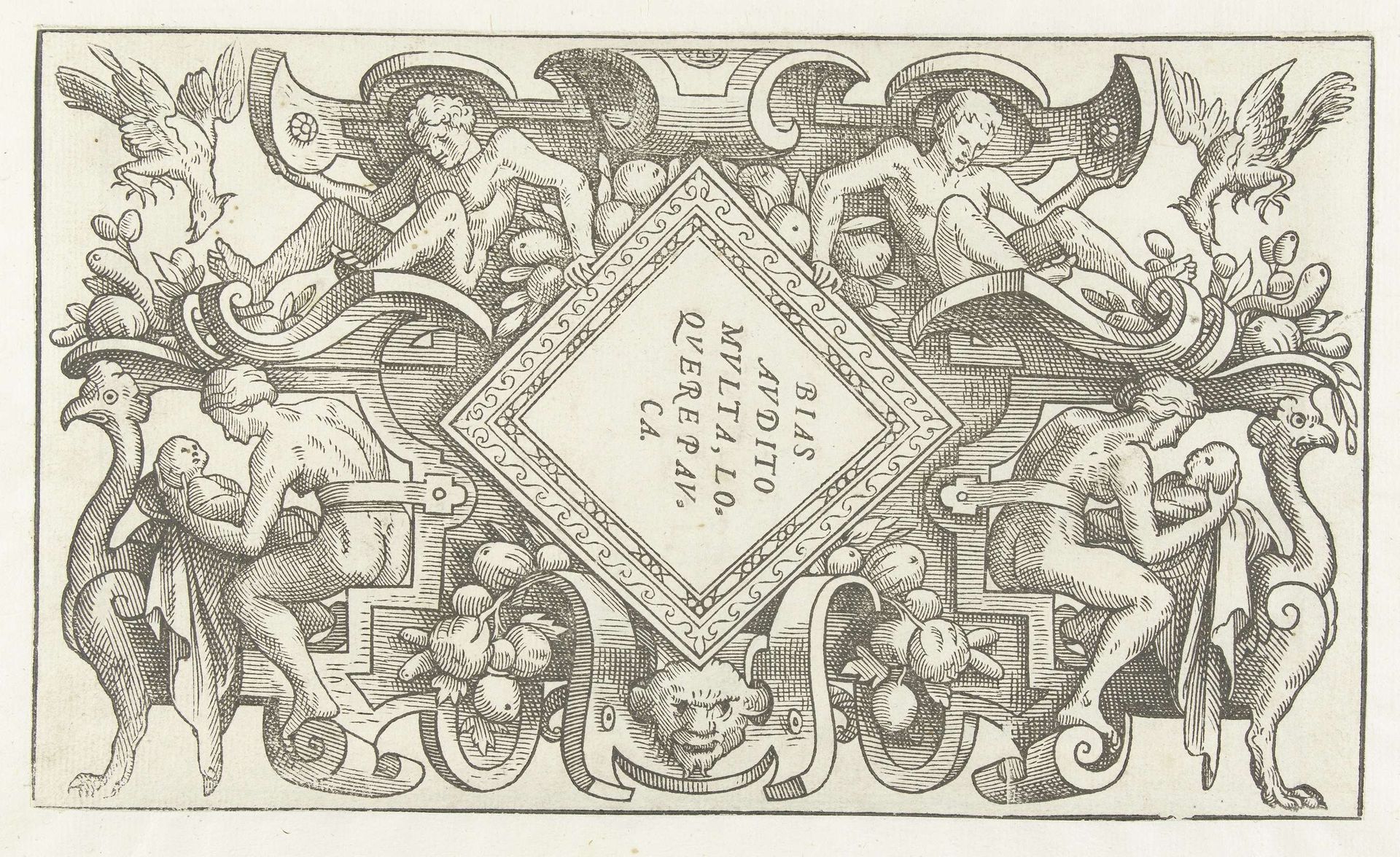 Ruitvormige cartouche met een citaat van Bias by Anonymous