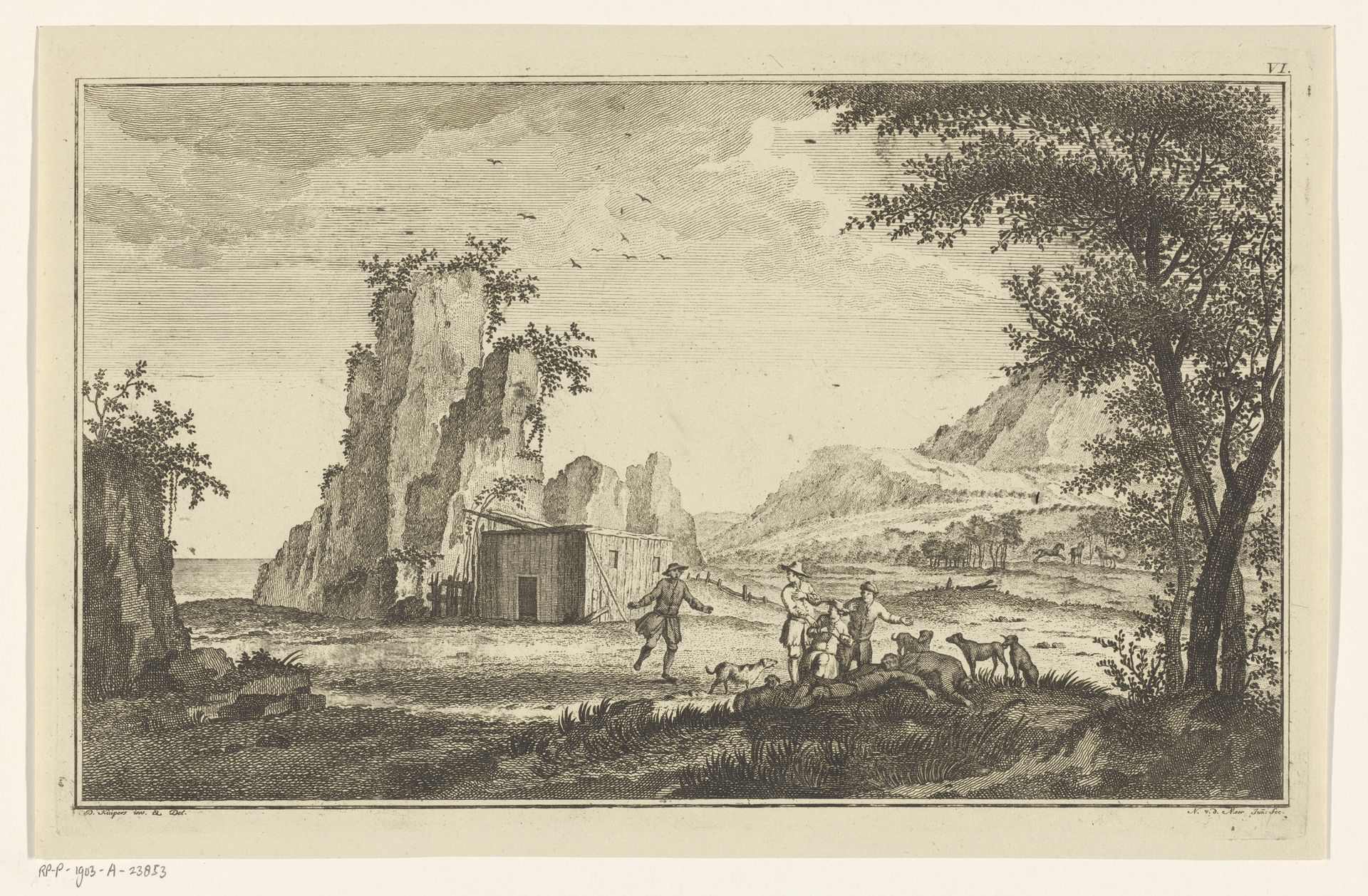 Vondst van vermoorde mannen in een kustlandschap by Noach van der (II) Meer