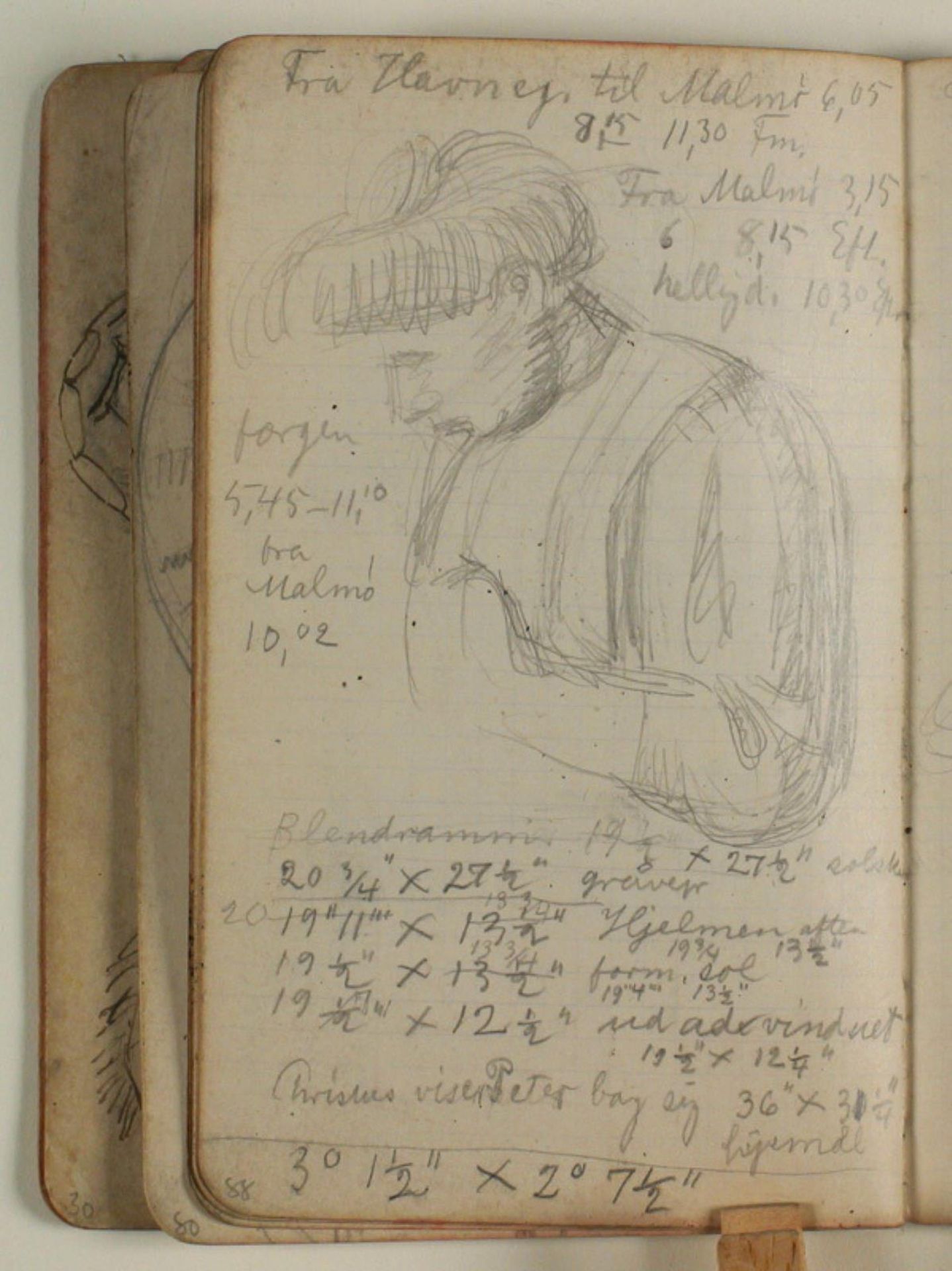 Studie af en kvinde med sytøj, samt notater by Niels Larsen Stevns