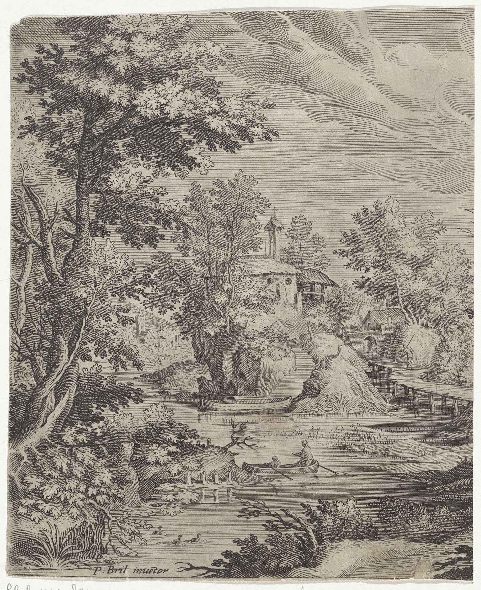 Rivierlandschap met een kapel by Anonymous