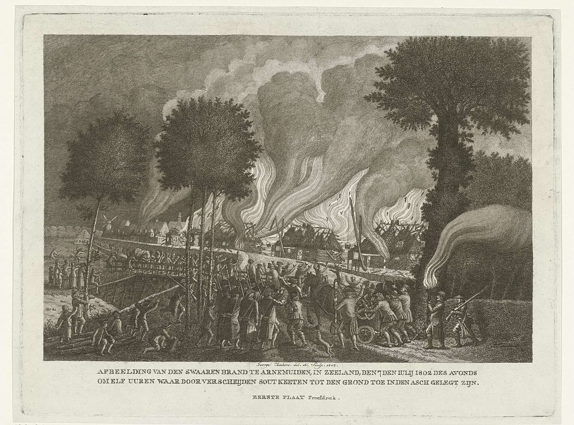 Het afbranden van de zoutketen te Arnemuiden, 7 juli 1802 by George Kockers