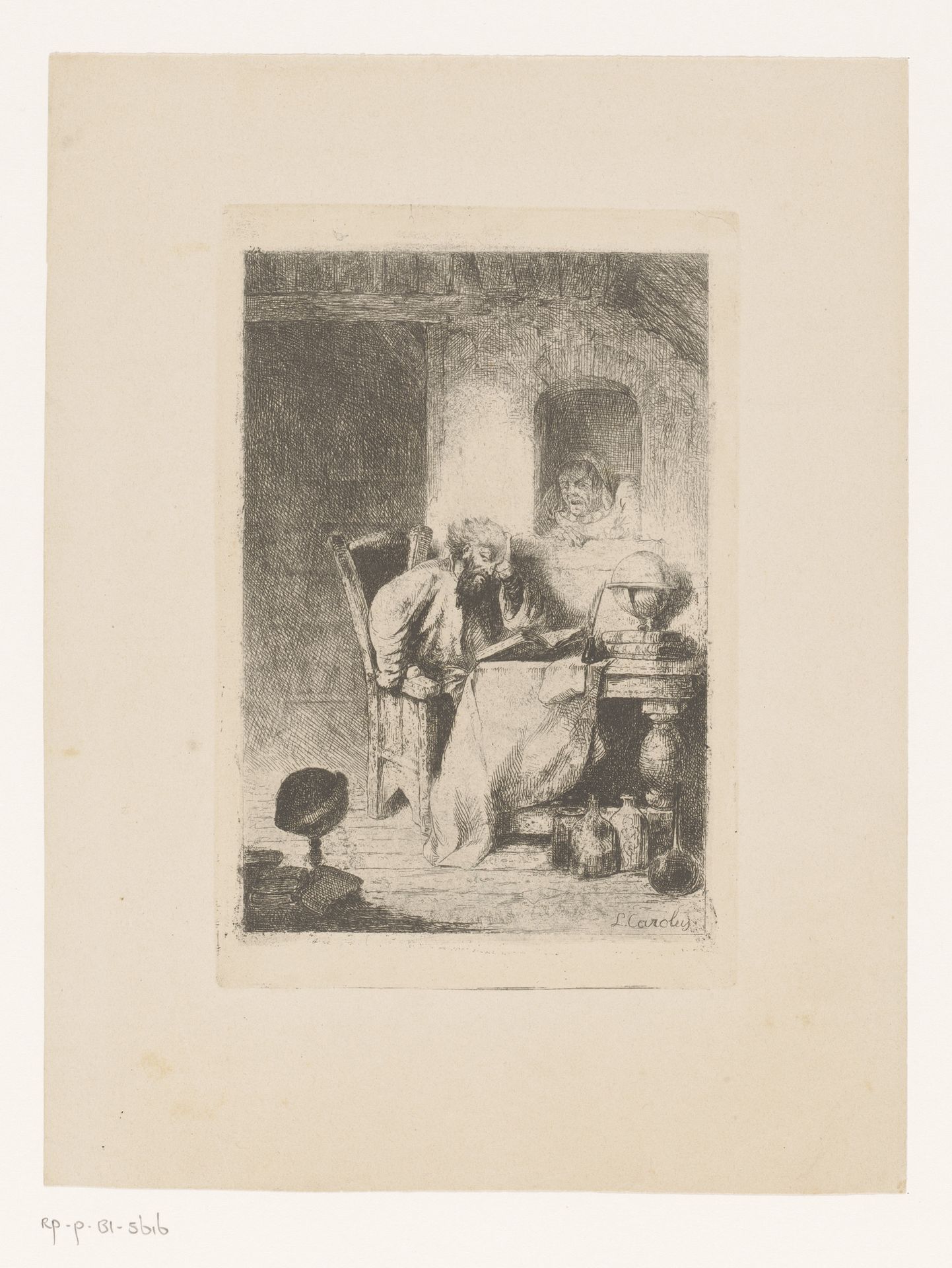Filosoof in zijn studeerkamer gestoord door een boze vrouw by Louis Antoine Carolus