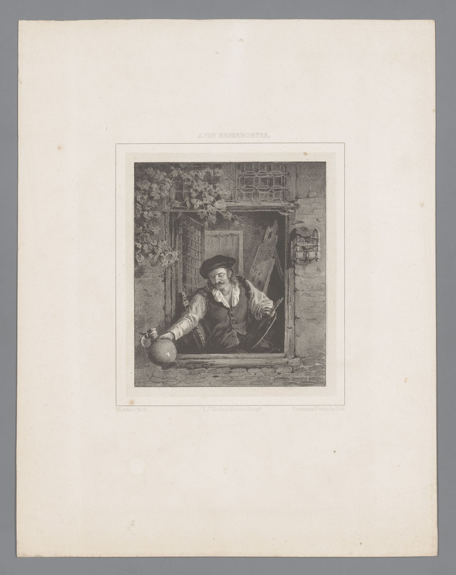 Schilder met kruik in venster by Paulus Lauters