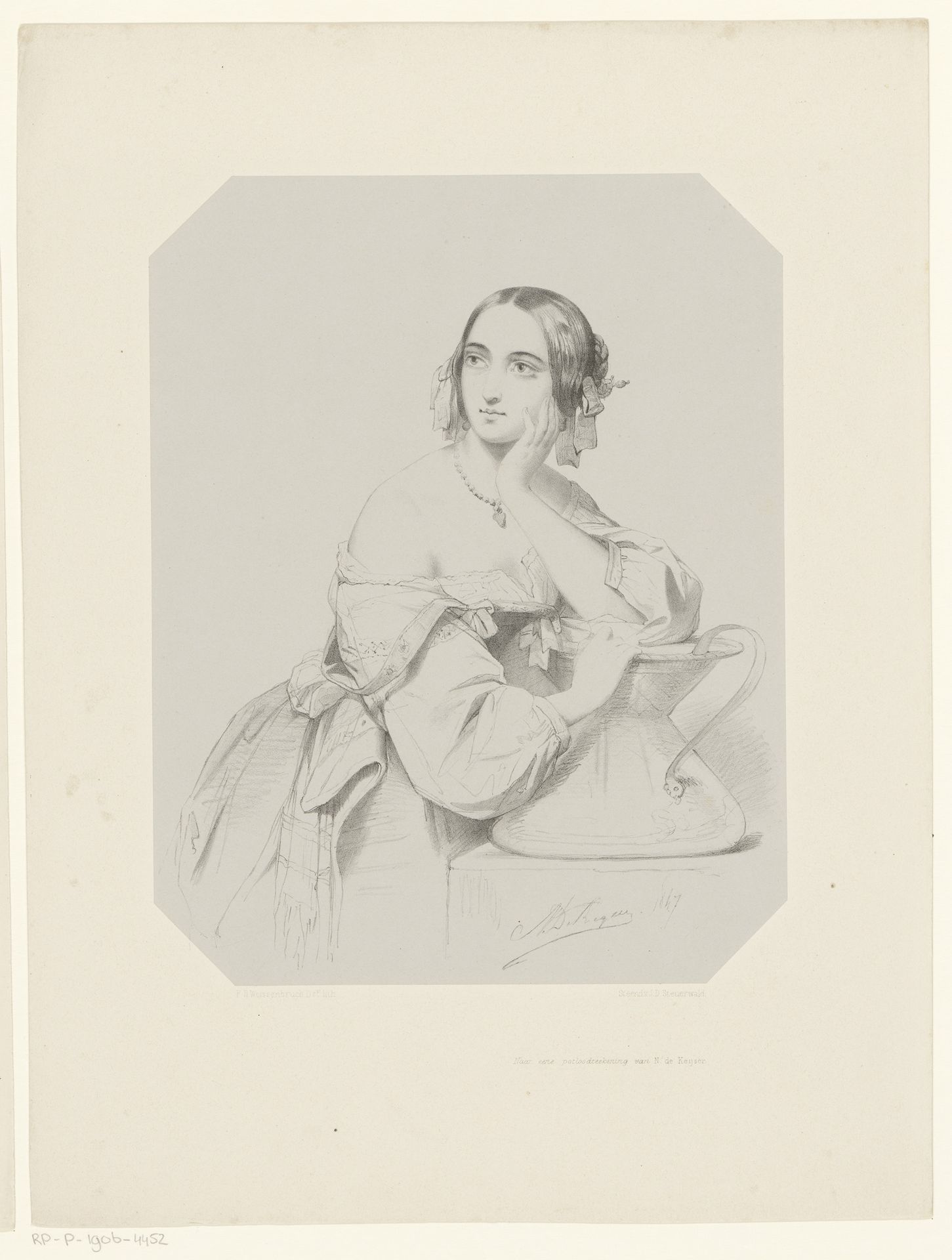 Vrouw leunend op kan by Frederik Hendrik Weissenbruch