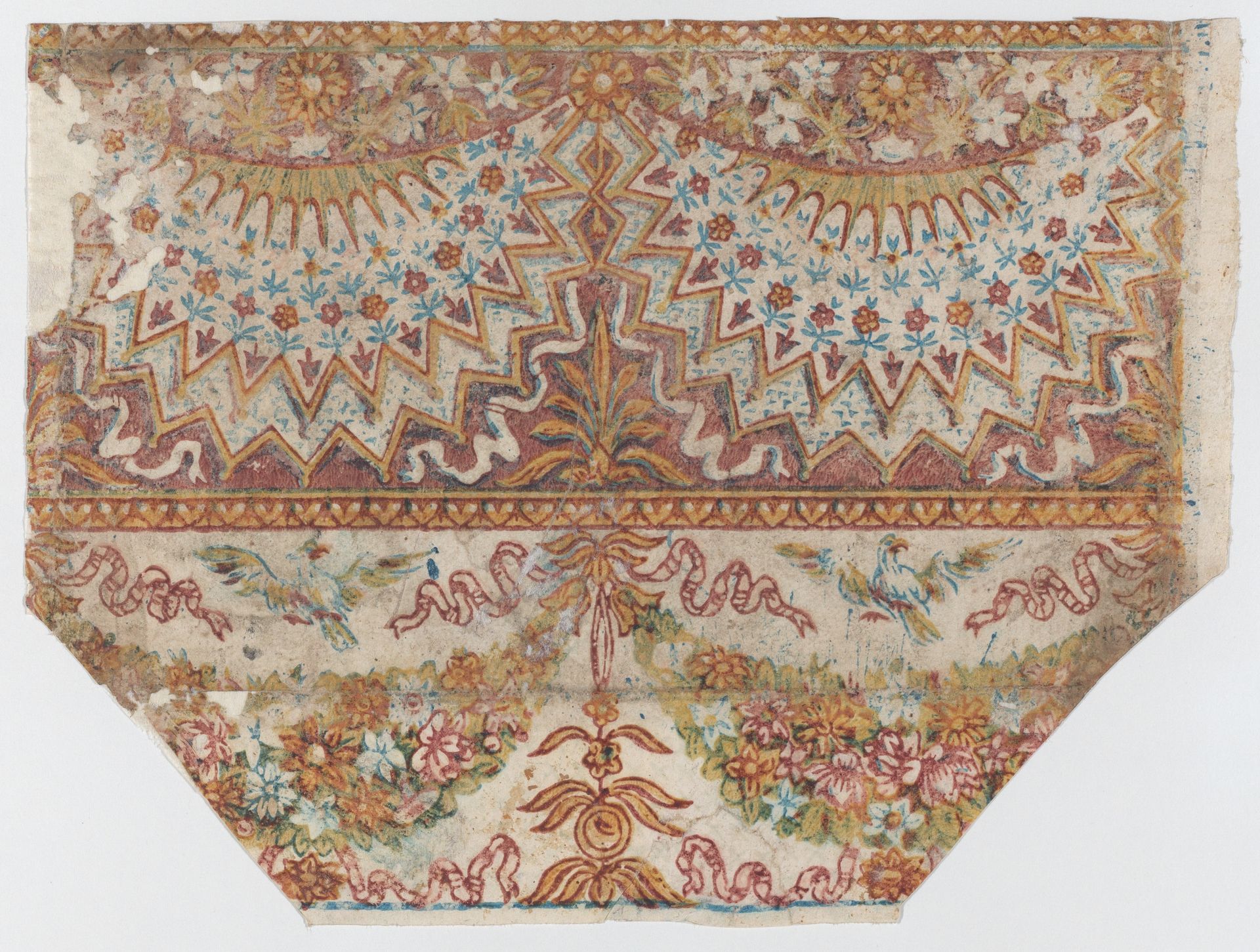 Sheet with hanging draperies, festoons, and birds by Anonymous