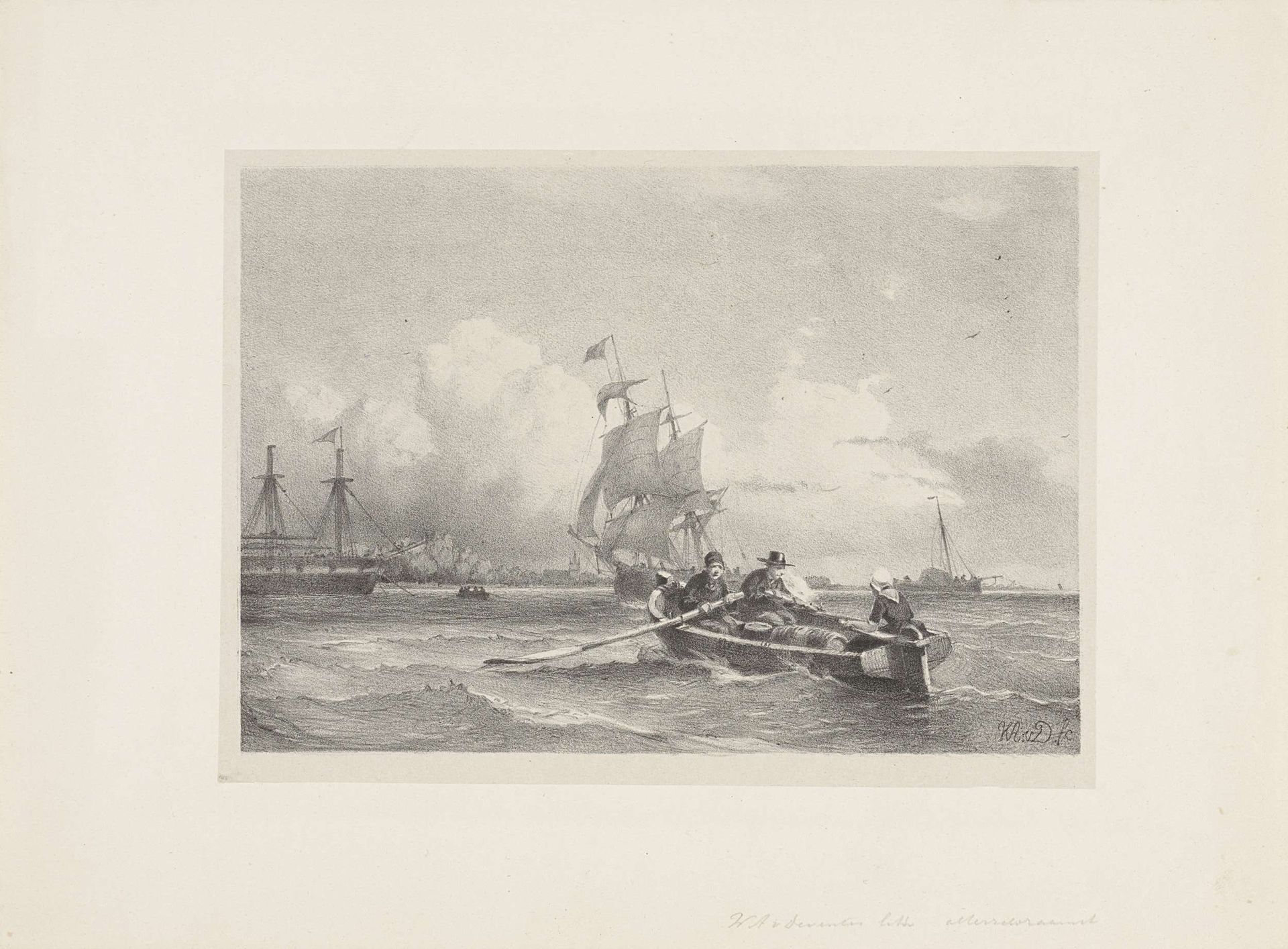 Roeiboot op zee by Willem Anthonie van Deventer