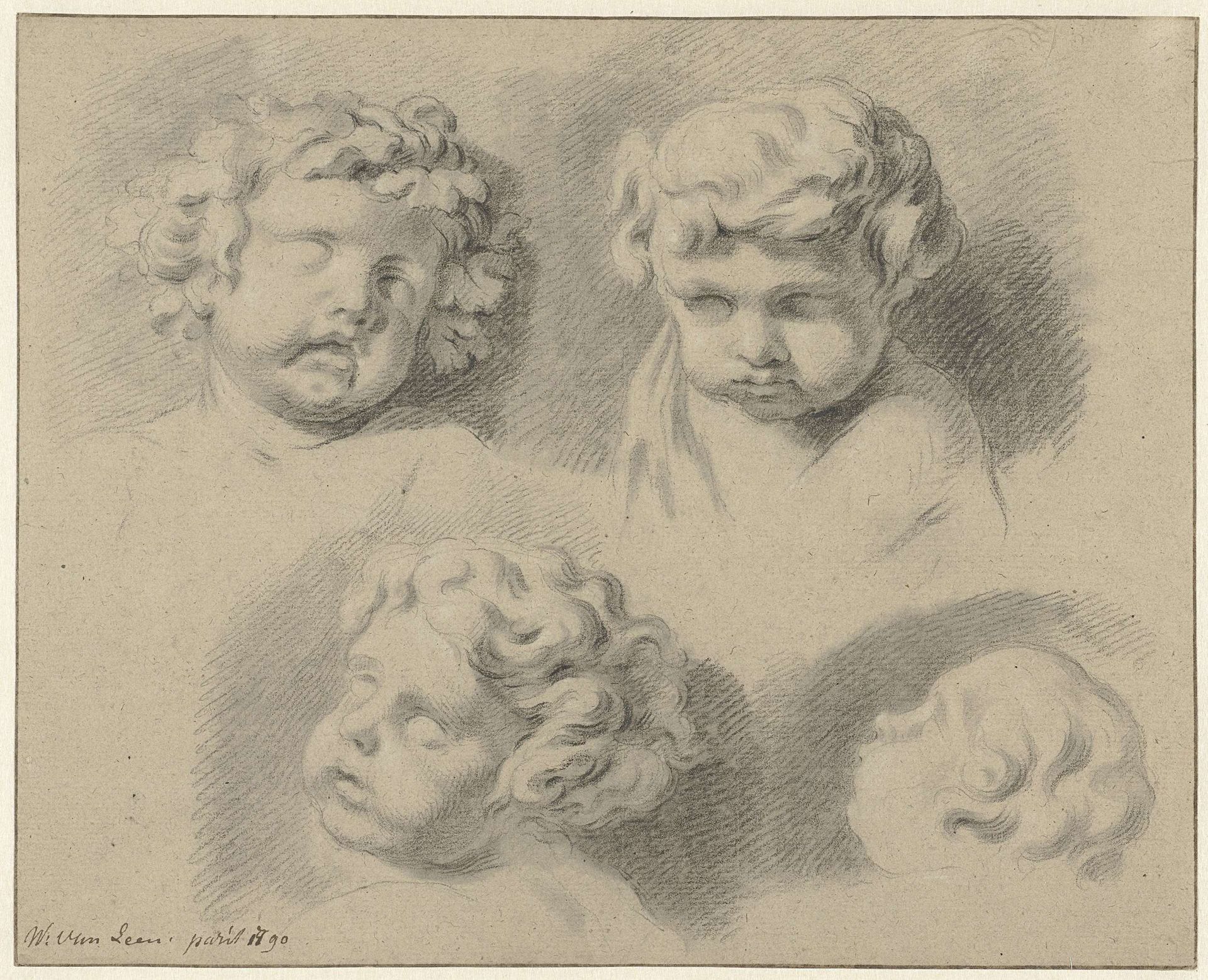 Vier kinderkopjes by Willem van Leen