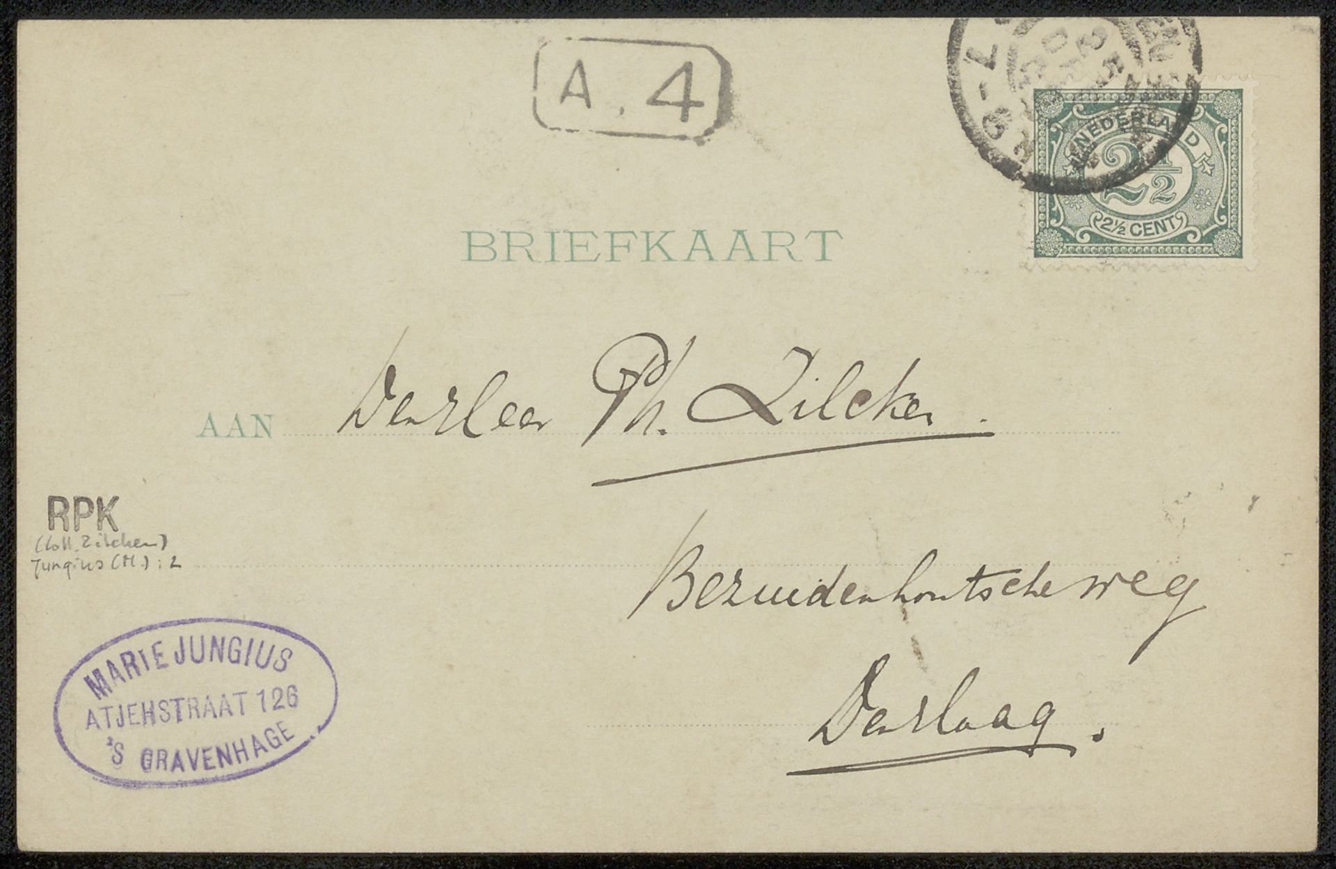 Briefkaart aan Philip Zilcken by Hendrika Maria Aleida Jungius