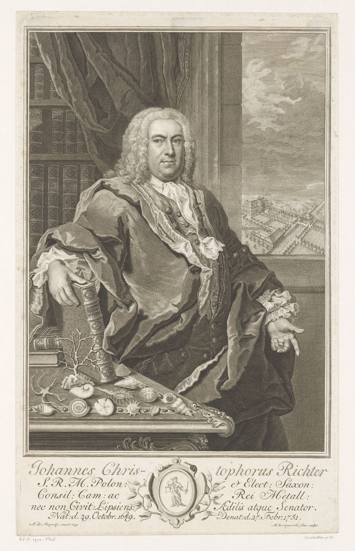 Portret van Johann Christoph Richter by Johann Martin Bernigeroth