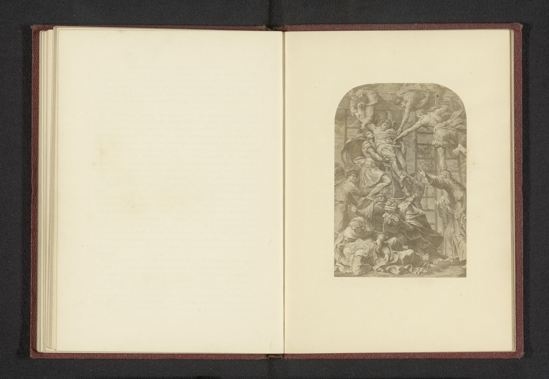 Fotoreproductie van een prent naar een schilderij, voorstellende de Kruisafname by Negretti & Zambra