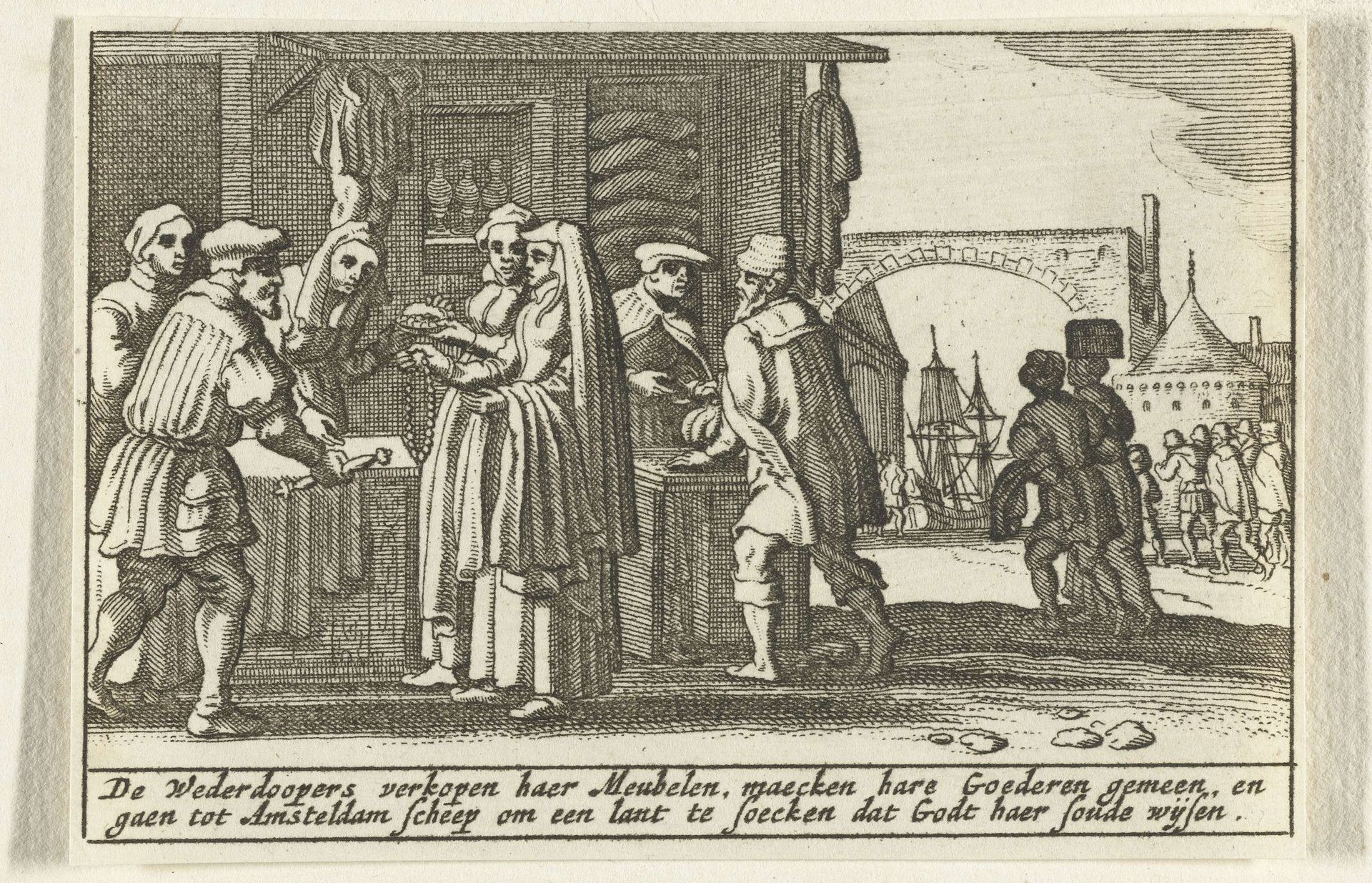 Verkoop van bezit en uittocht naar Münster, 1534 by Pieter Hendricksz. Schut