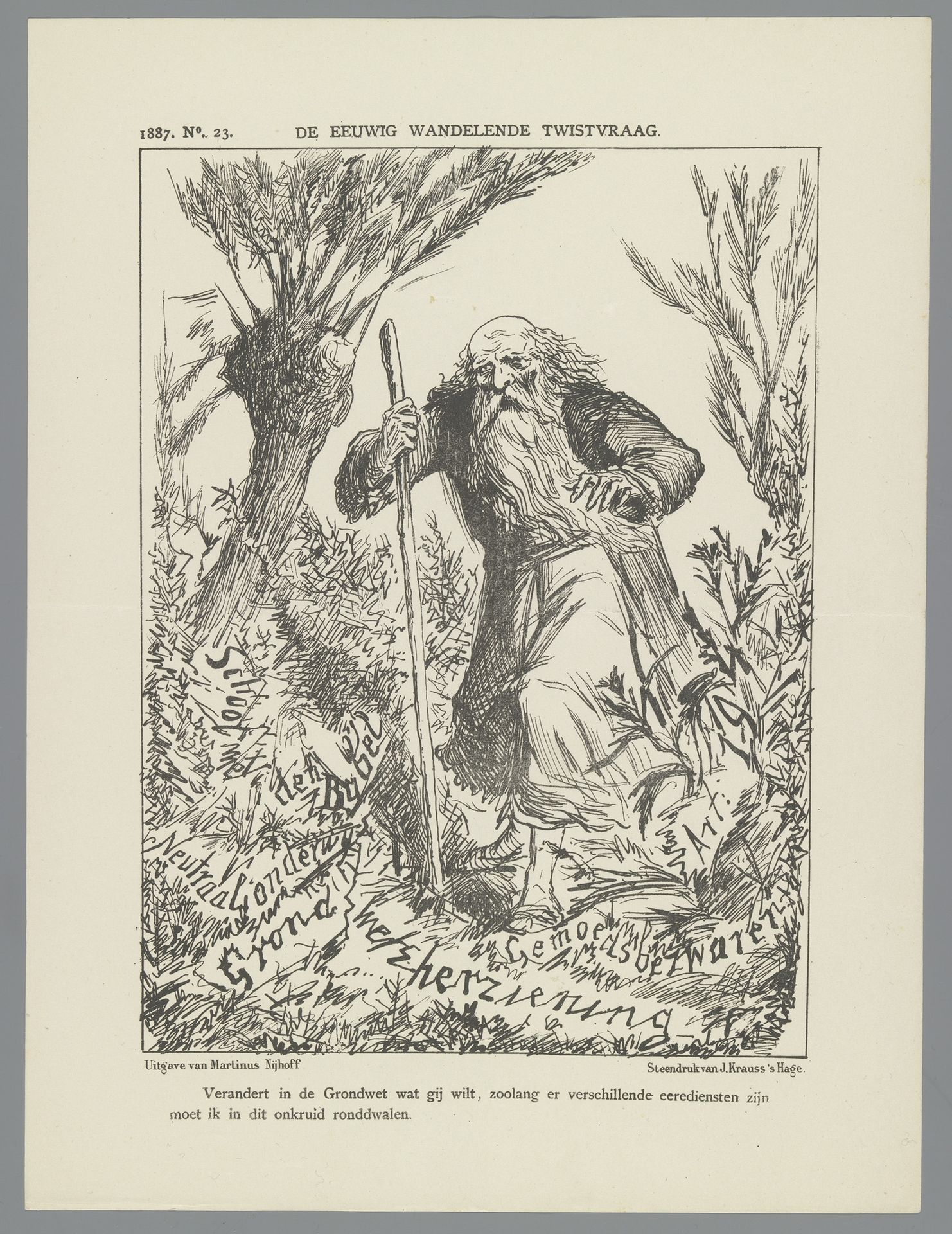 Spotprent met de eeuwig wandelende Jood, 1887 by Johan Michaël Schmidt Crans