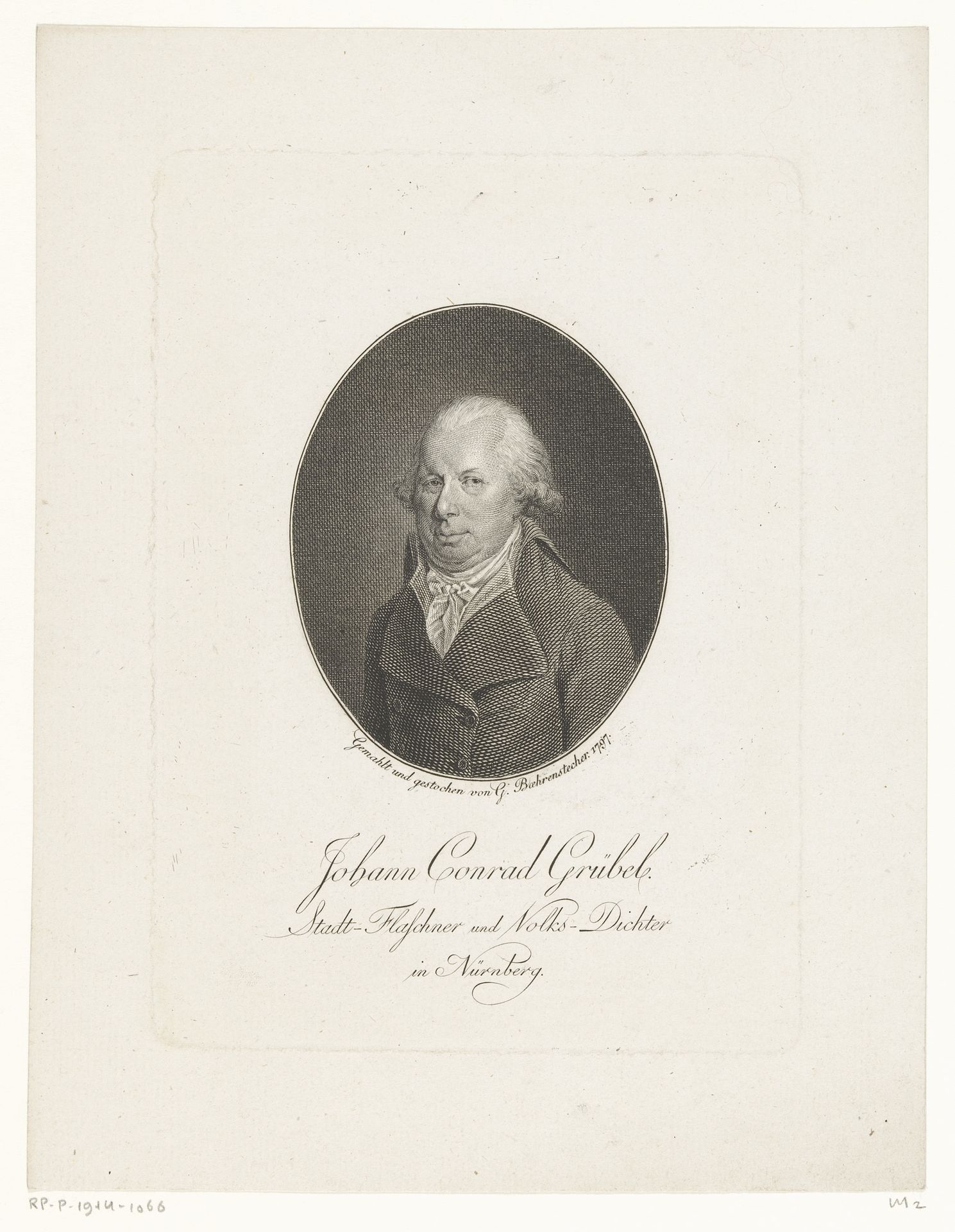 Portret van Johann Conrad Grübel by Johann Gottlieb Baerenstecher