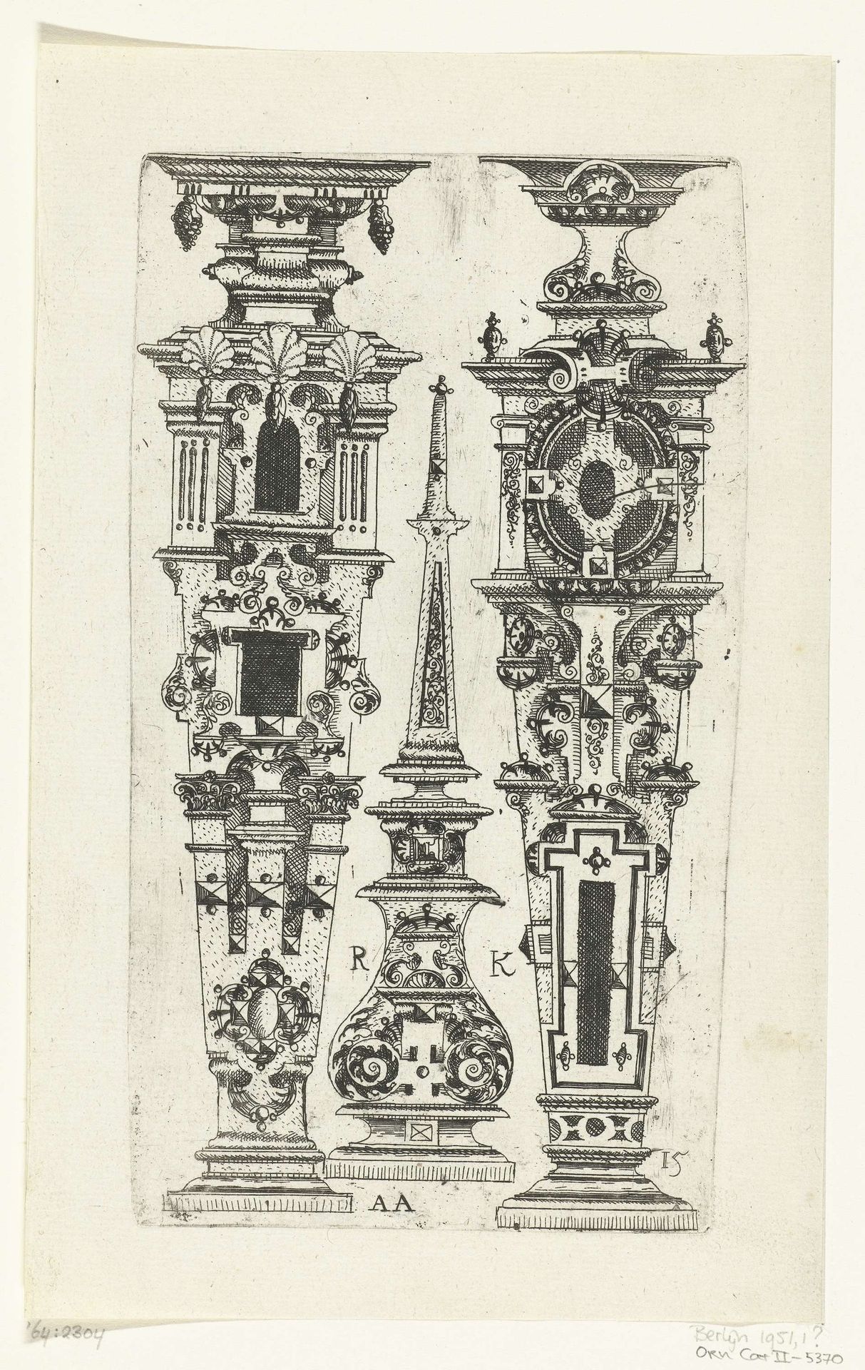Twee balusters of termen en pinakel by Anonymous
