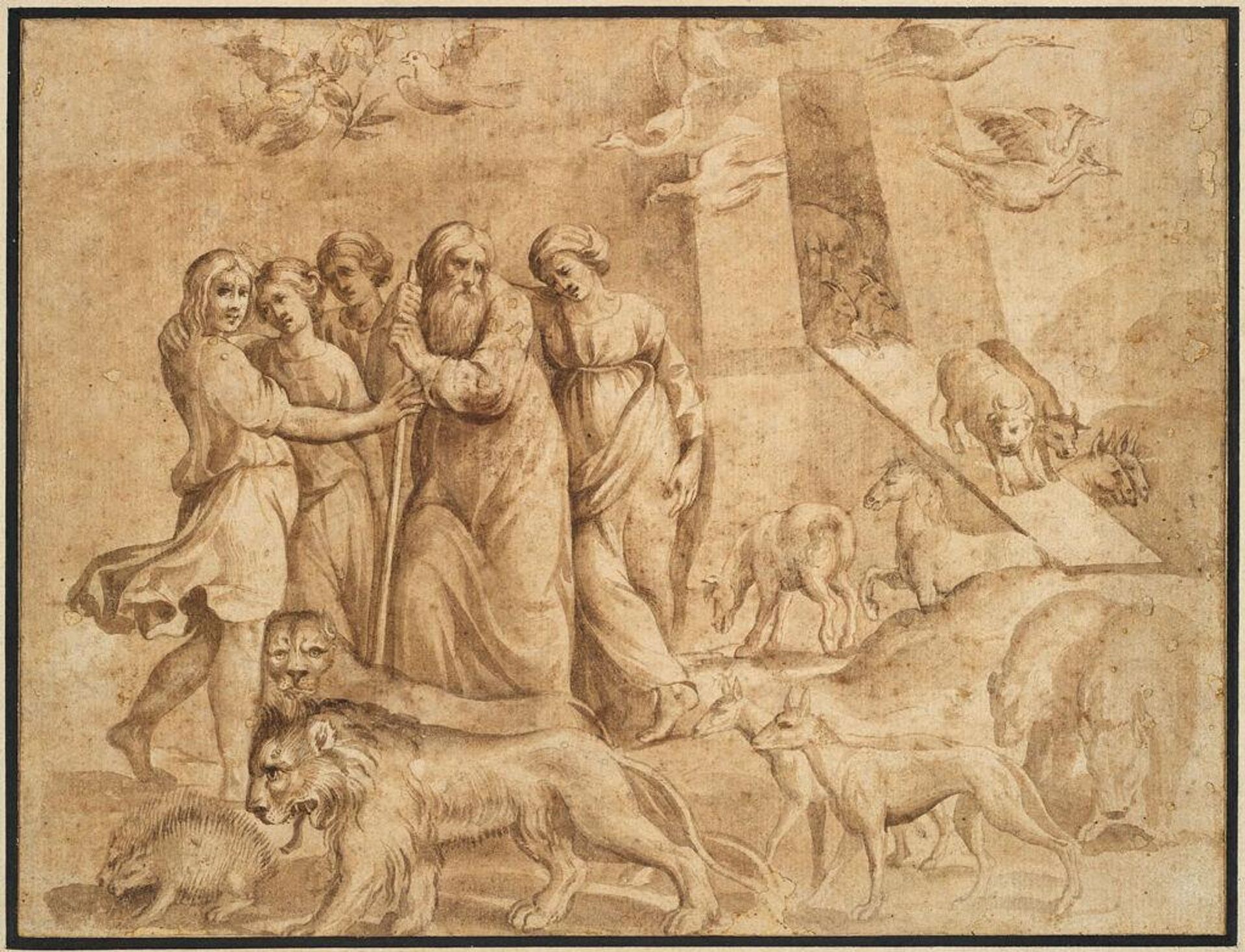 Noah, his Family and the Animals Leaving the Ark by Anonymous
