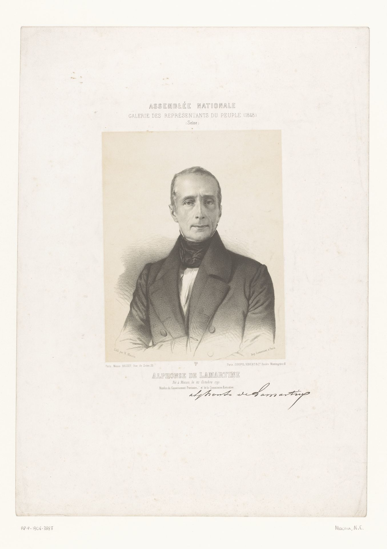 Portret van Alphonse de Lamartine by Nicolas Maurin