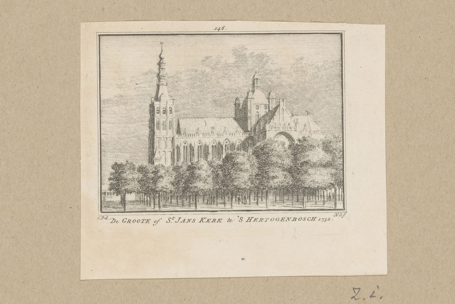 Gezicht op de Sint-Janskathedraal in 's-Hertogenbosch by Hendrik Spilman