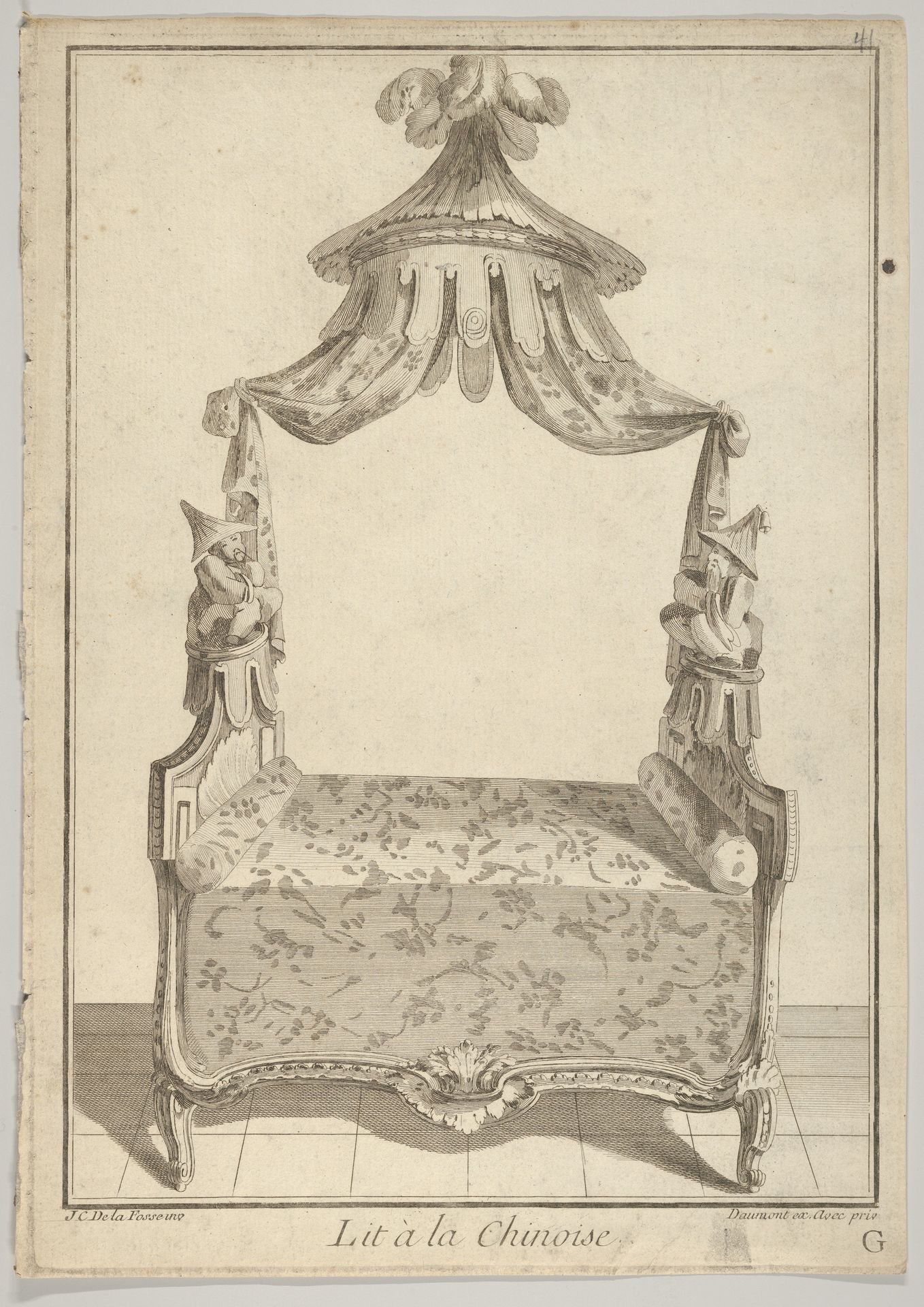 Lit à la Chinoise (Chinese Bed), from Nouvelle iconologie historique (part III, series marked 'G') by Jean Charles Delafosse