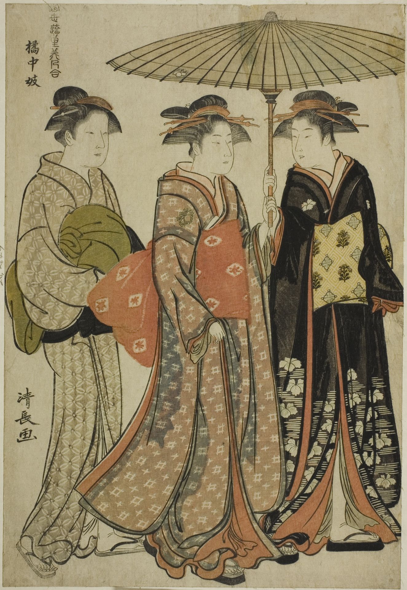 Entertainers of Tachibana (Kitchugi), from the series "A Collection of Contemporary Beauties of the Pleasure Quarters (Tosei yuri bijin awase)" by Torii Kiyonaga