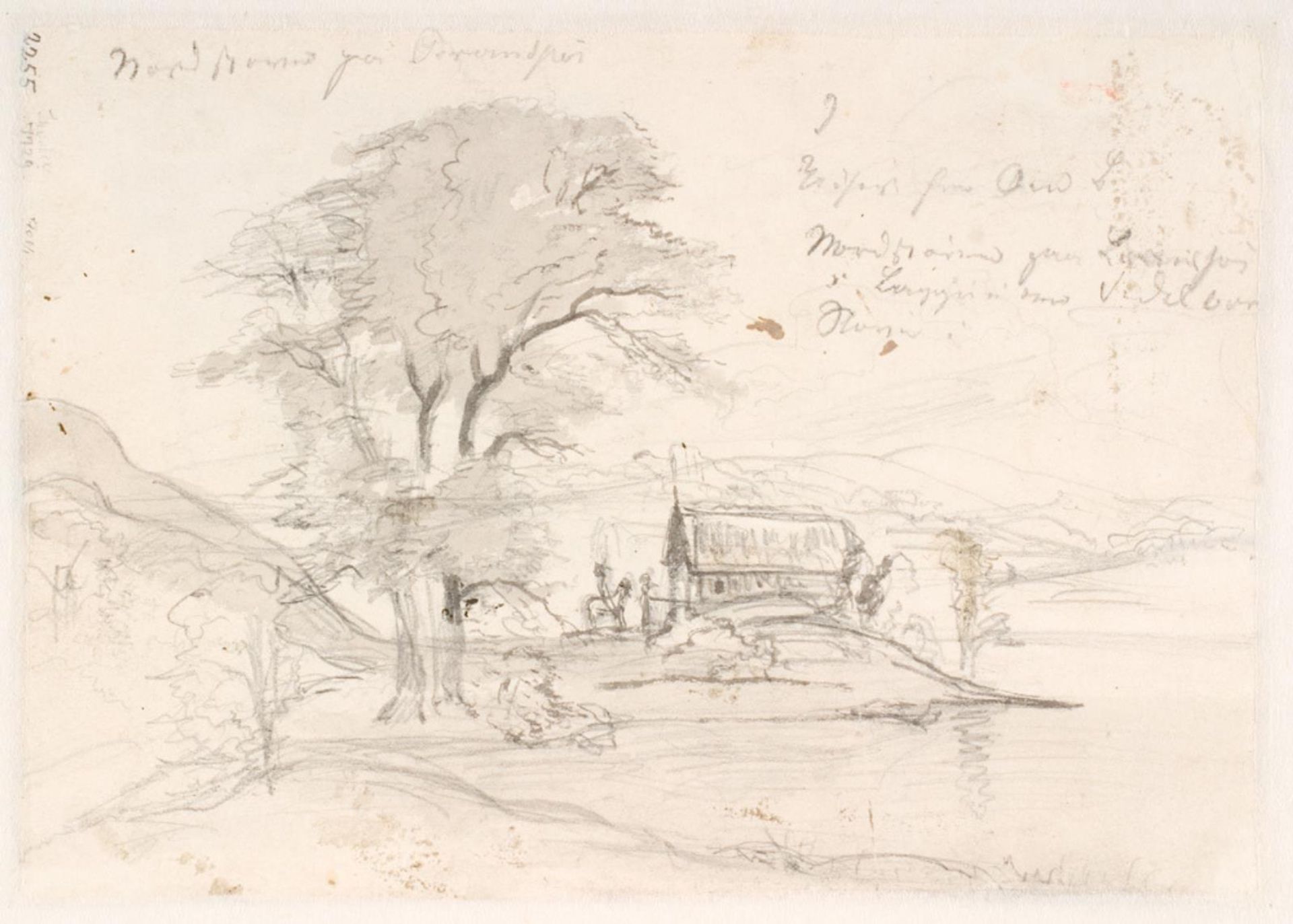 Et bakket landskab med et stort træ og et hus by Dankvart Dreyer