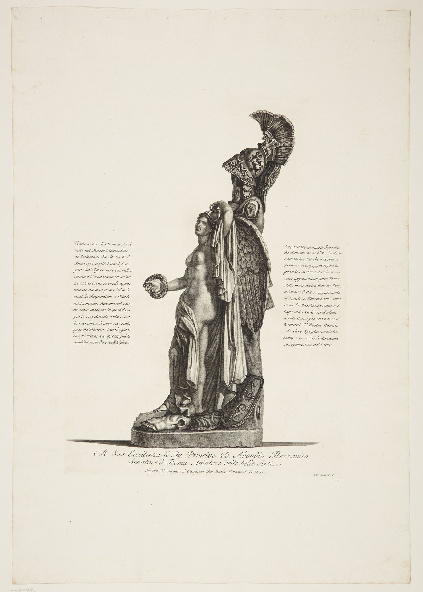 Marble trophy with figure of Victory from the Vatican, found near Cornazzano by Gavin Hamilton in 1772 by Giovanni Battista Piranesi