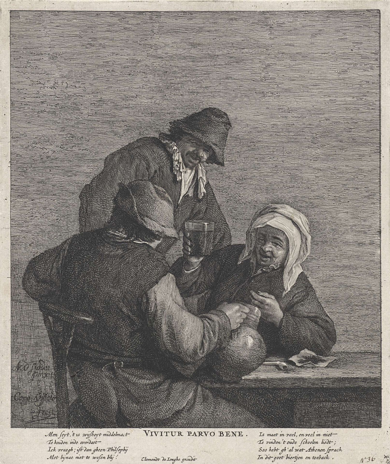 Drie drinkers by Cornelis Visscher