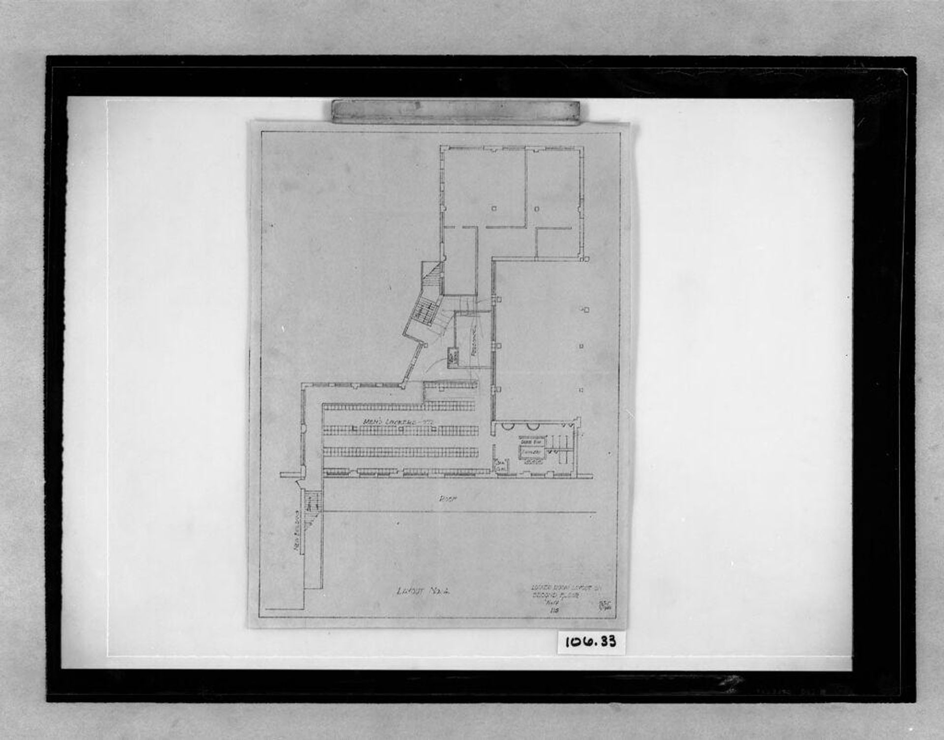 Building Addition and Alterations, Philadelphia, 1944-1946: Locker room layout on second floor (1/8" =1'-0") by Huff