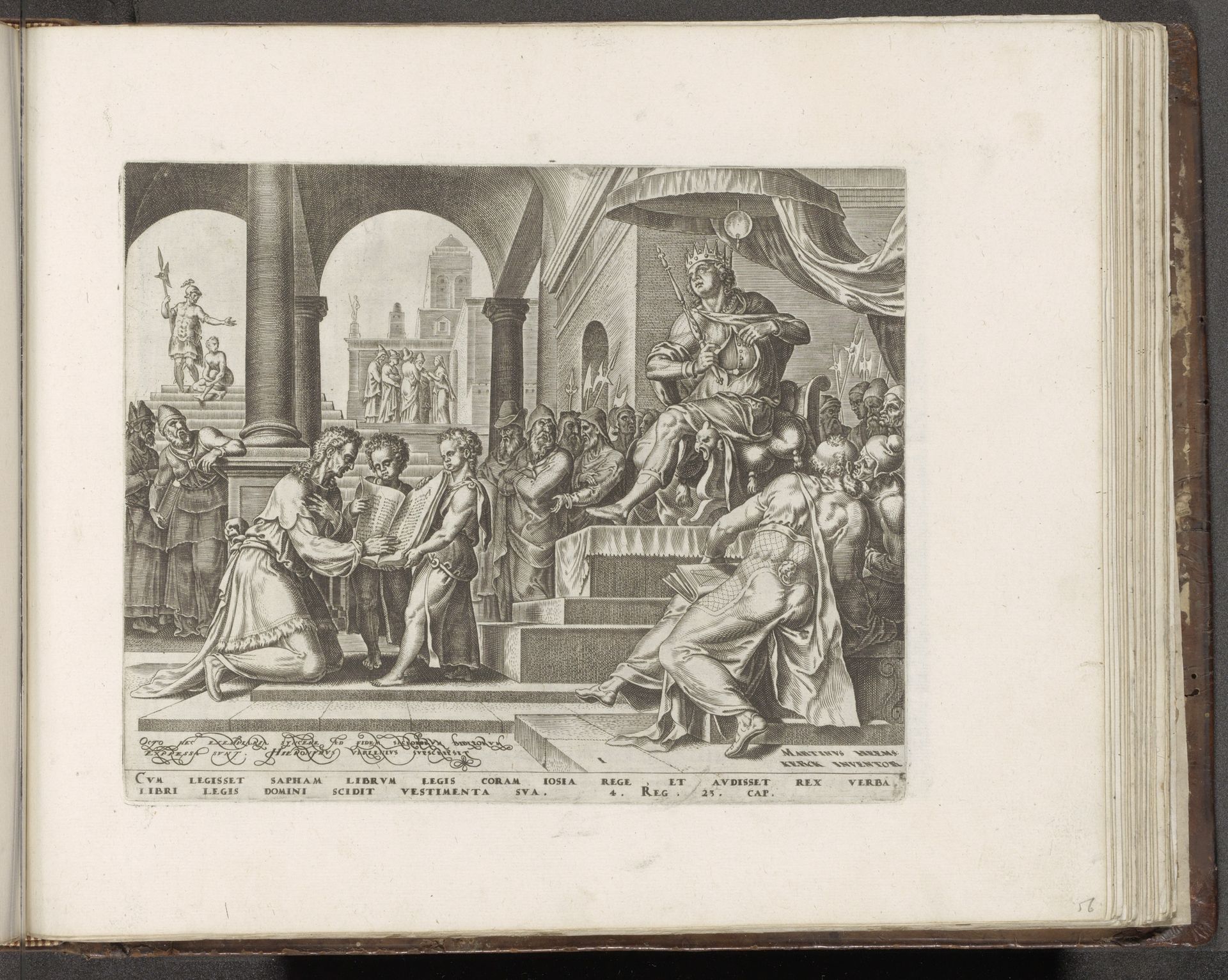 Koning Josia scheurt zijn kleren bij het horen van de wet by Philips Galle