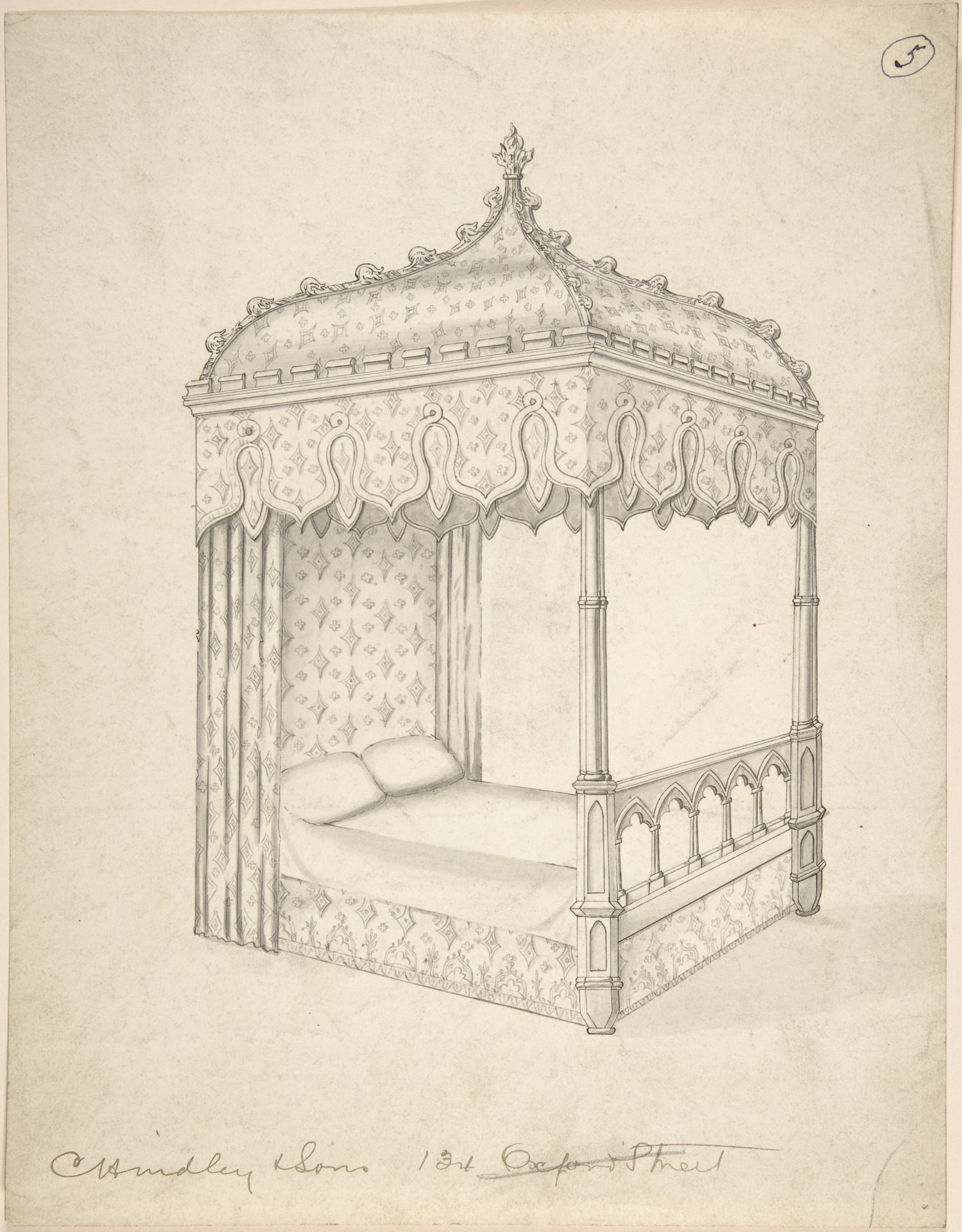 Design for a Gothic Bed with Canopy by Charles Hindley and Sons