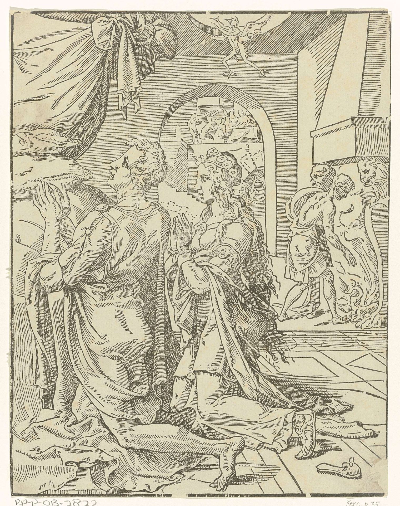 Huwelijksnacht van Tobias en Sara by Dirck Volckertsz Coornhert