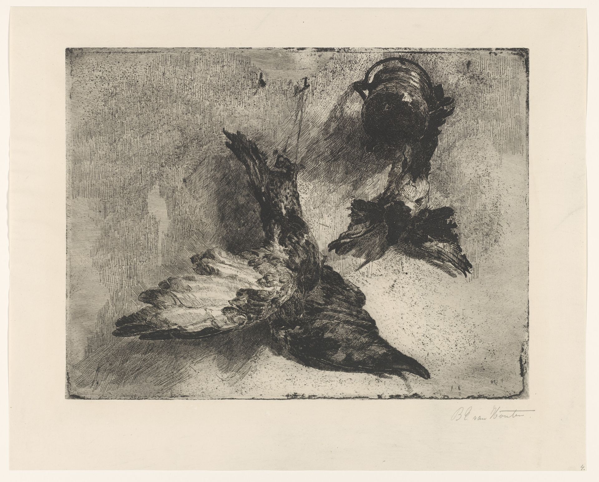 Twee hangende dode vogels by Barbara Elisabeth van Houten