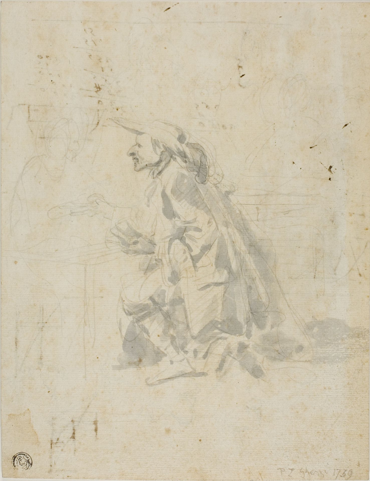 Kneeling Man Approaching Another Figure by Pier Leone Ghezzi