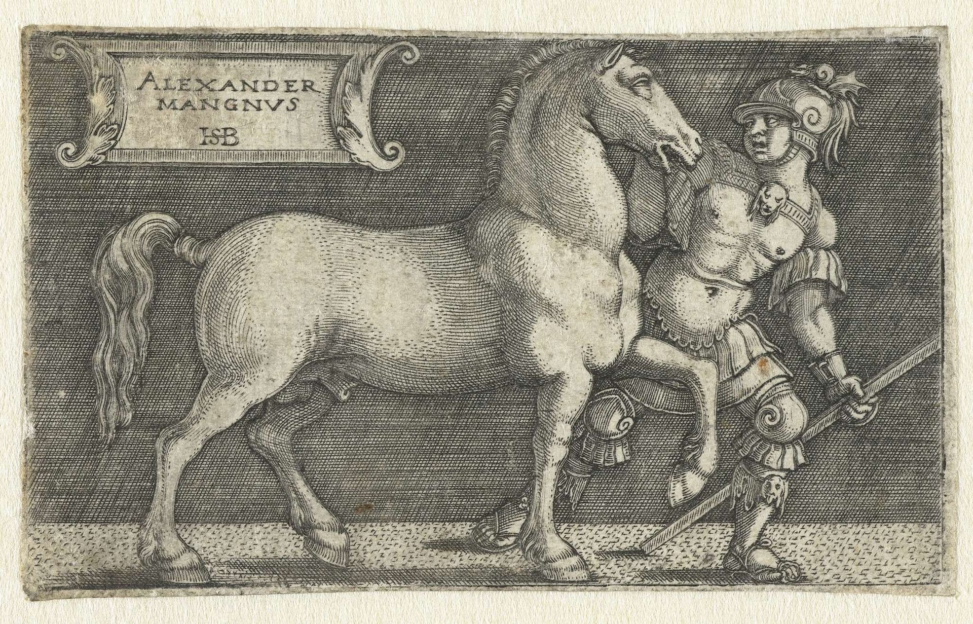 Alexander de Grote met zijn paard Bucephalus by Sebald Beham