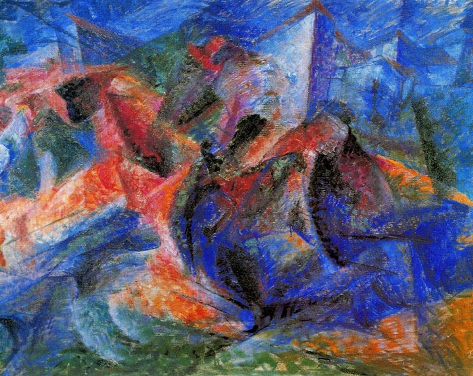 Horse+Rider+Houses by Umberto Boccioni