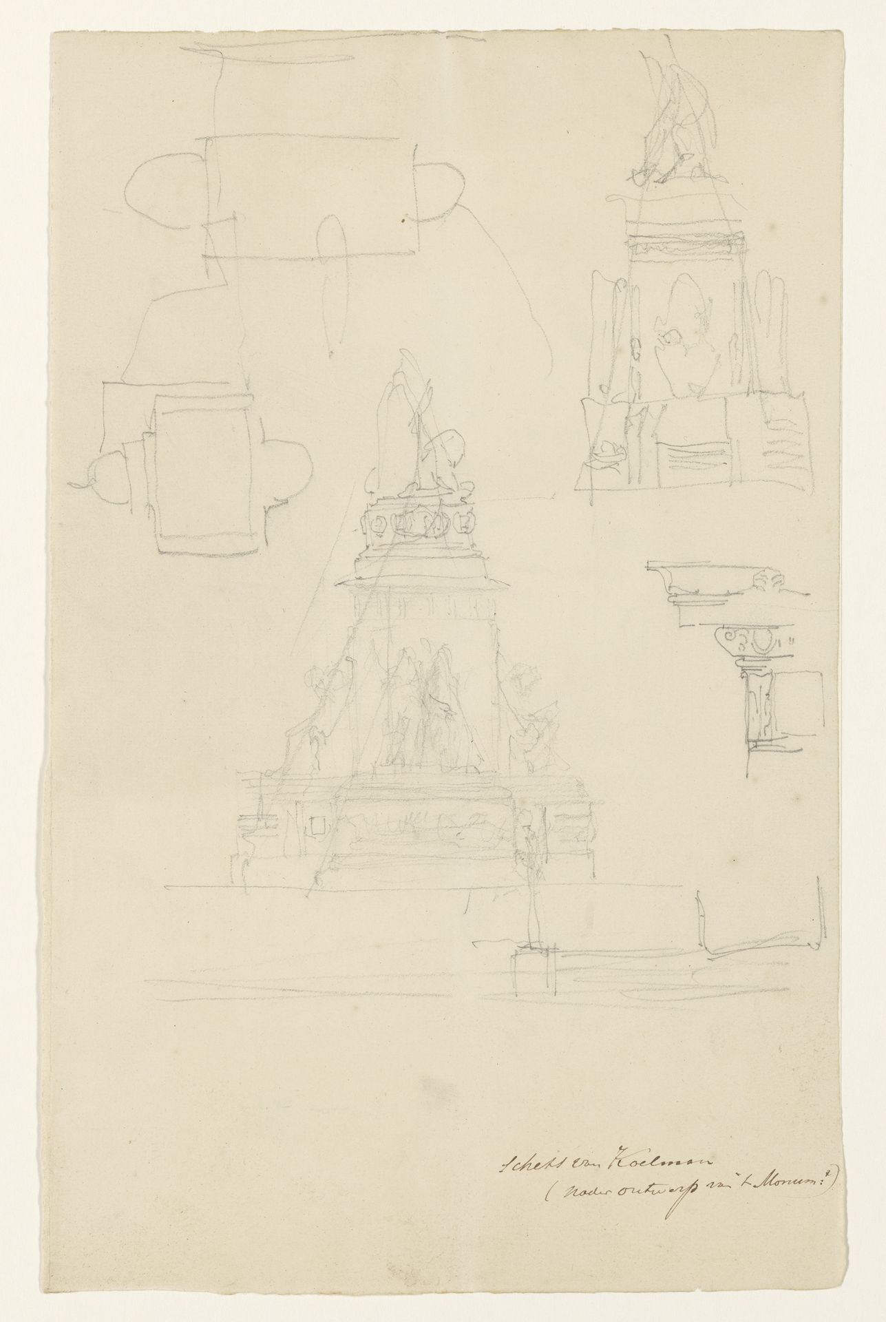 Schetsblad met ontwerpen voor het monument voor Bernhard, hertog van Saksen-Weimar by Johan Philip Koelman