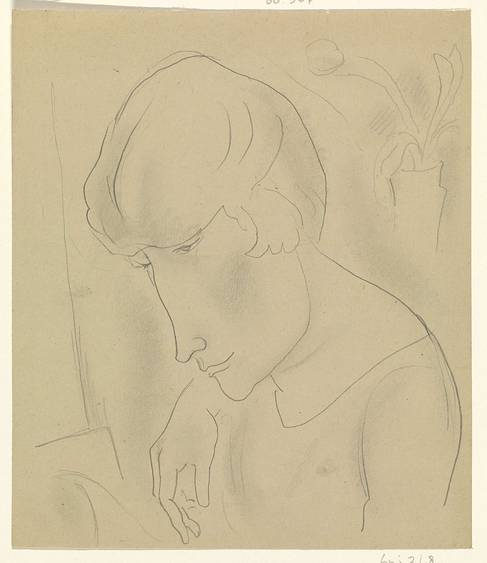 Vrouw in een kamer met bloemenvaas by Leo Gestel